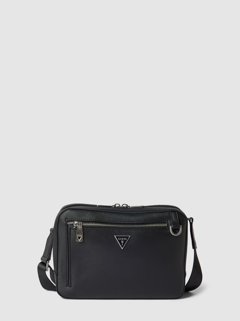 Umhängetasche mit Label-Applikation in schwarz