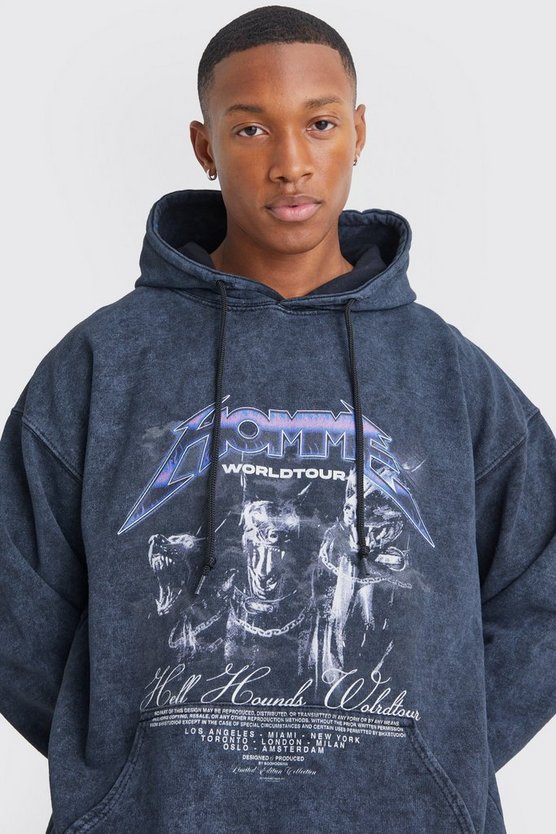 Oversize Hoodie mit Acid-Waschung und Print