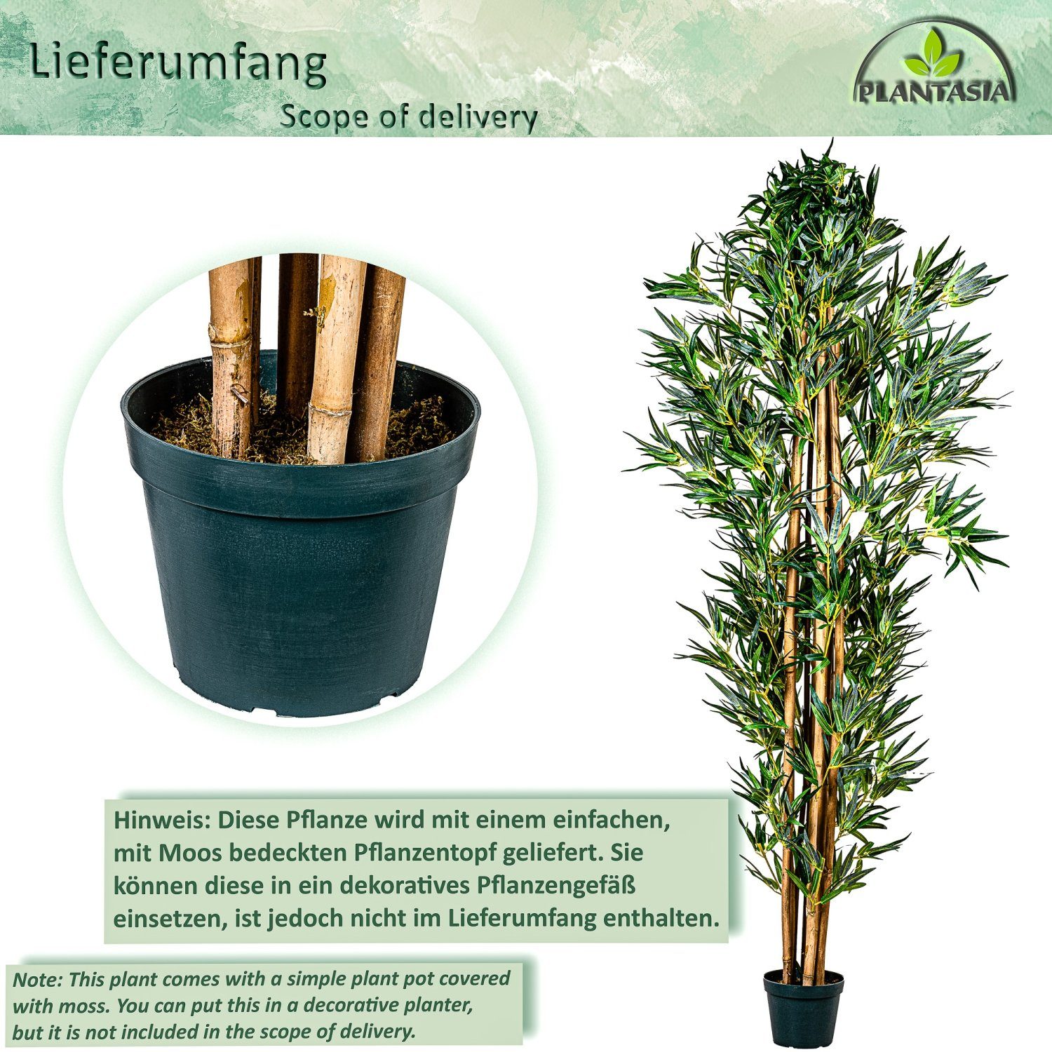 Kunstbaum Künstlicher Bambus Strauch Kunstbambus Deko Bambus Bambus, PLANTASIA, Höhe 160,00 cm, Echtholzstamm, Größenwahl von 160cm - 220 cm