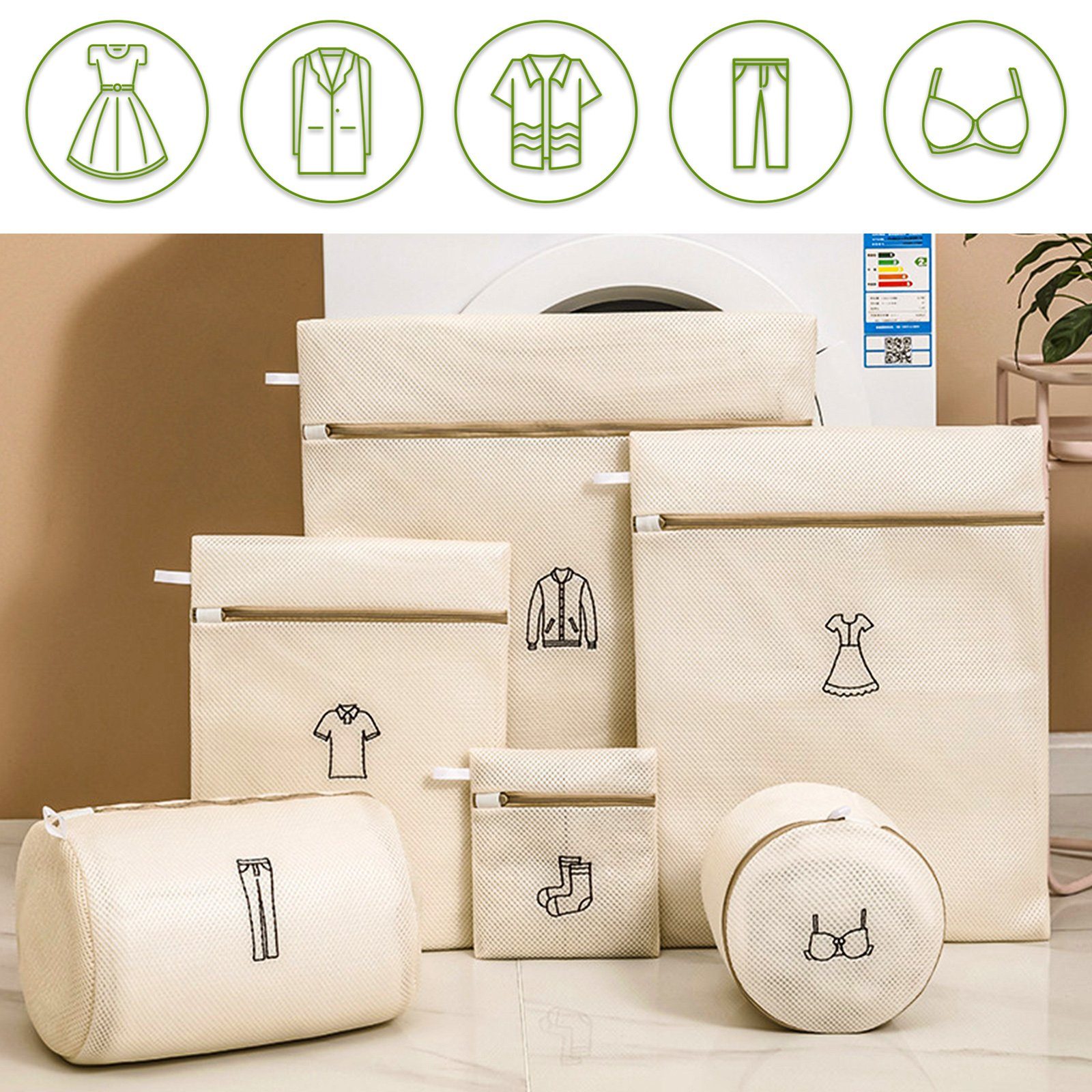 CALIYO Wäschenetz 6 Pack Mesh Wäschesäcke Wäschenetz Groß Wäschesack Faltbar Set,(6-St), Geeignet für Socken, Kurze Ärmel, Pullover, Hosen, BHs