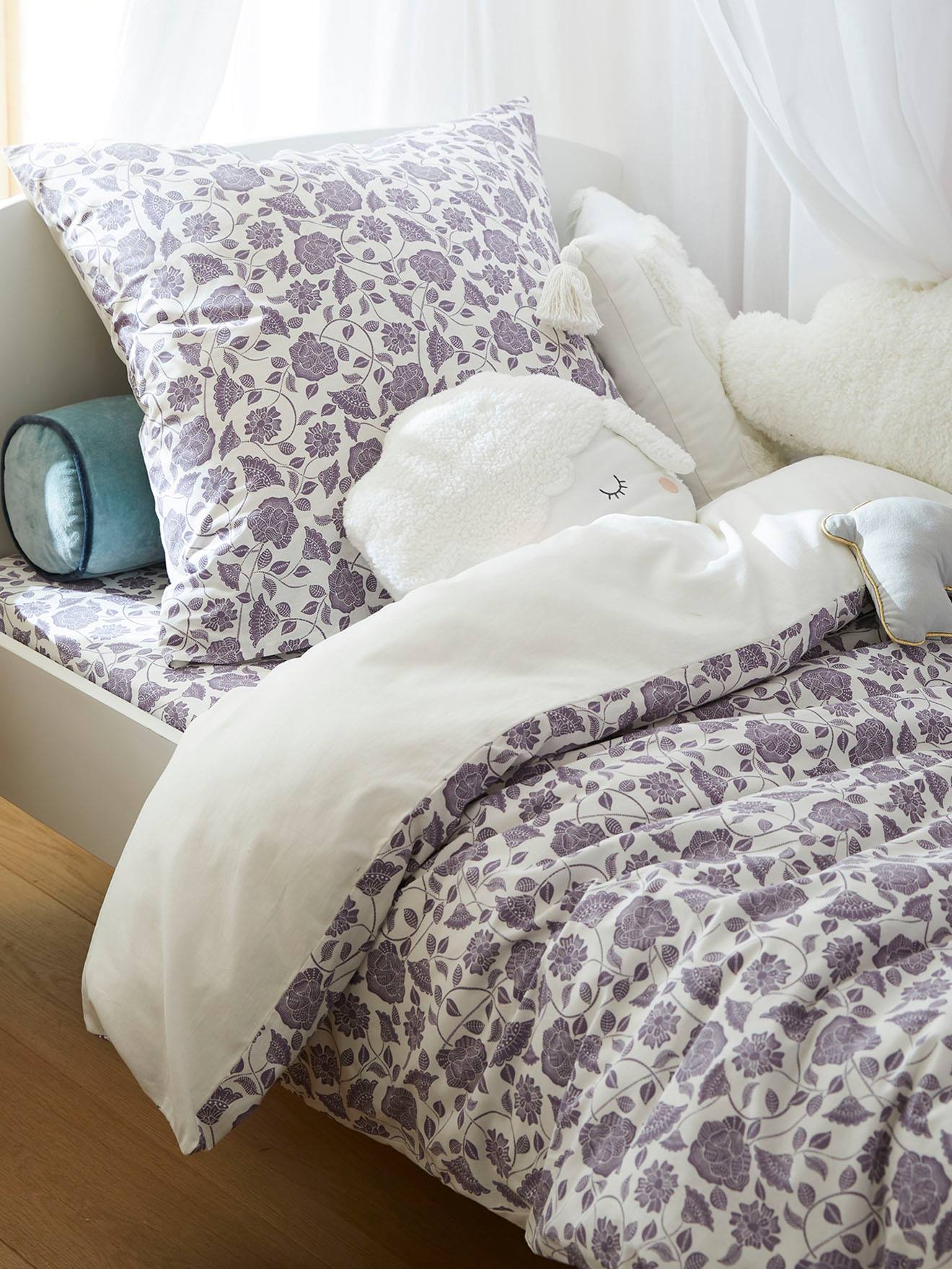 Parure housse de couette + taie d'oreiller enfant NORTH FOLK Oeko-Tex® blanc imprimé