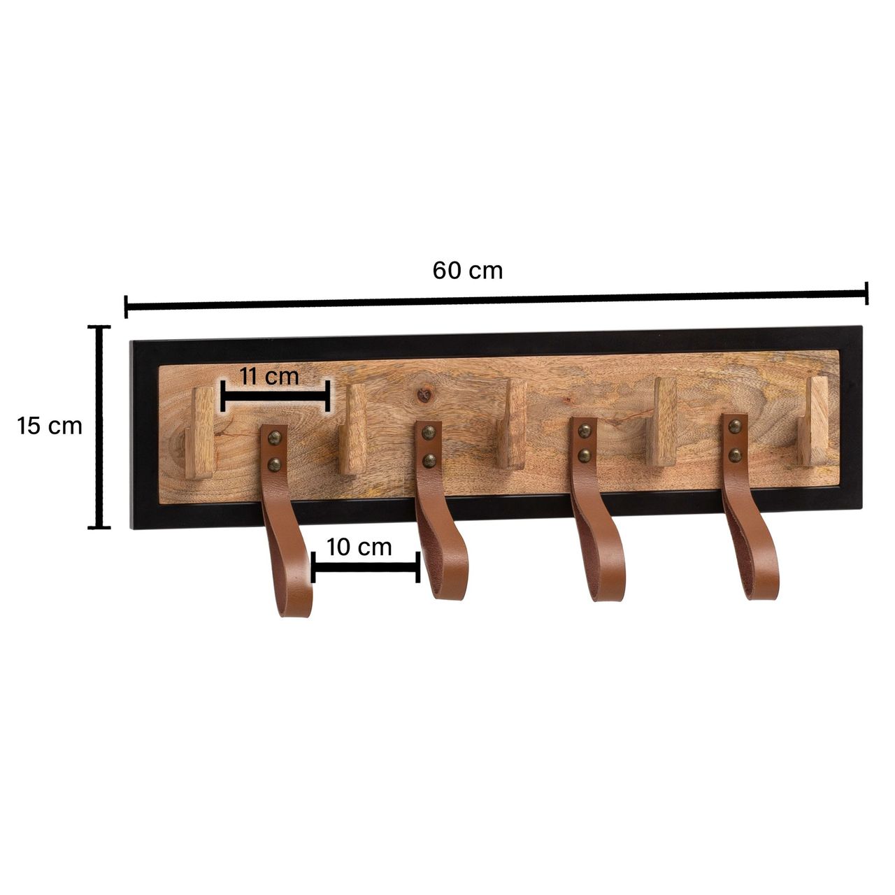 Wohnling Wandgarderobe Hakenleiste Holz Echtleder 60 cm Garderobe Flur Metall