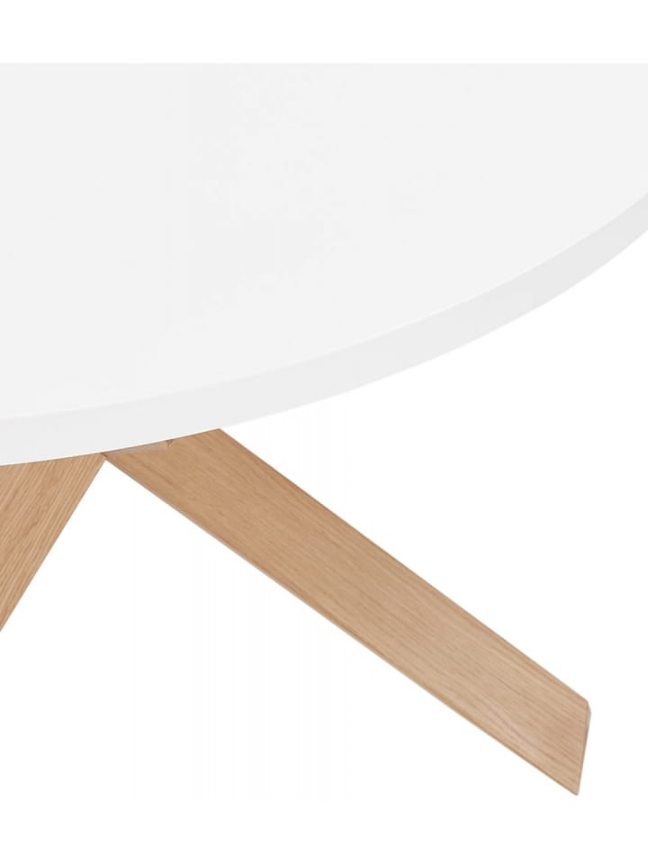 KADIMA DESIGN Runder Esstisch mit X-Beinen aus Massiver Eiche | Matt Finish in Weiß-Beige günstig kaufen onesize