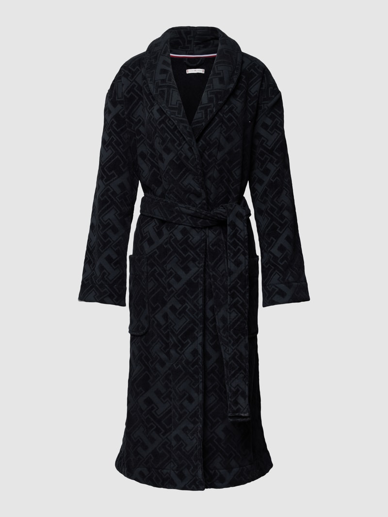 Bademantel mit Strukturmuster Modell 'JACQUARD' in dunkelblau