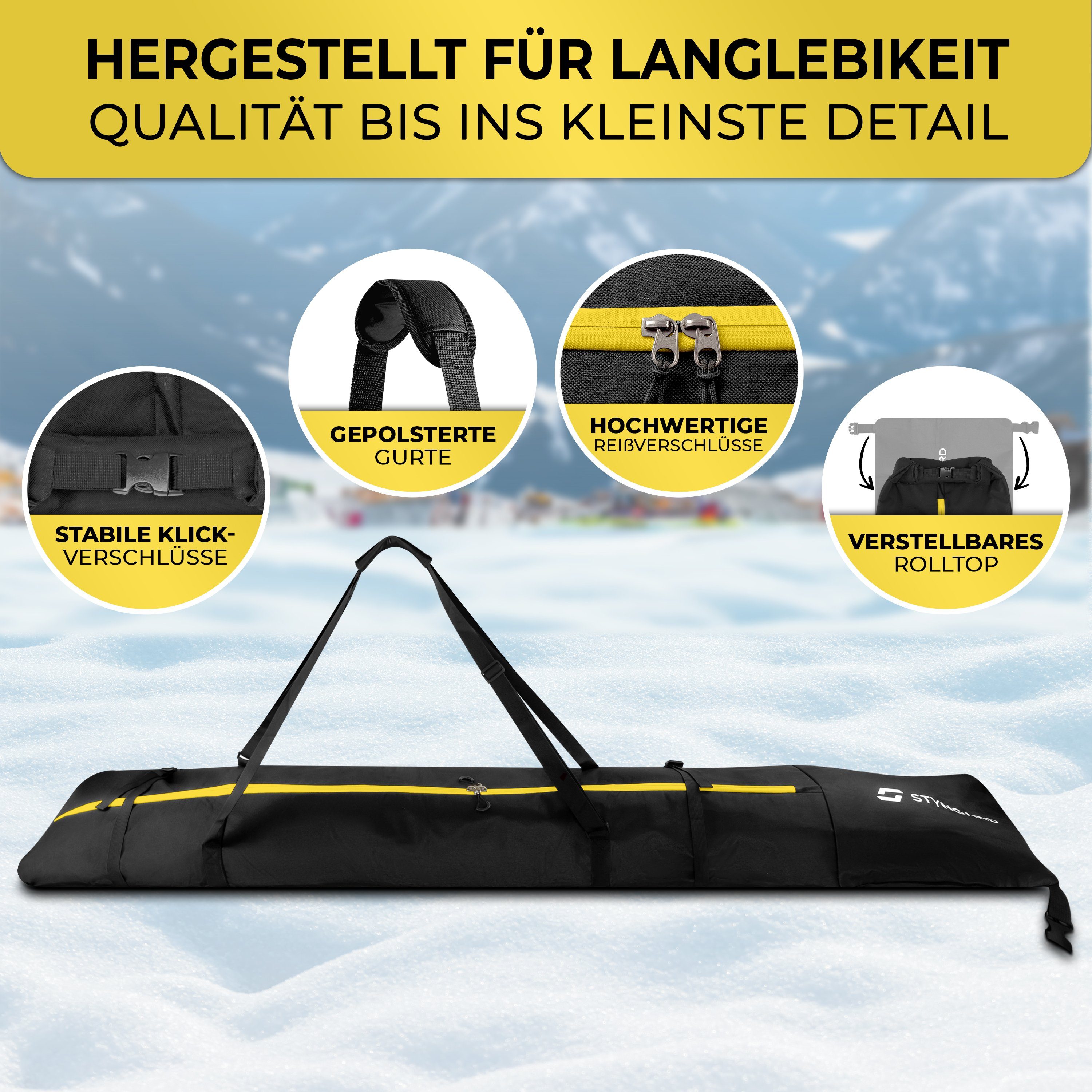 Styngard Skitasche KITZBÜHEL, 2 Paar Ski mit Rolltop [XXL - für 2 x 140 cm bis 200 cm]