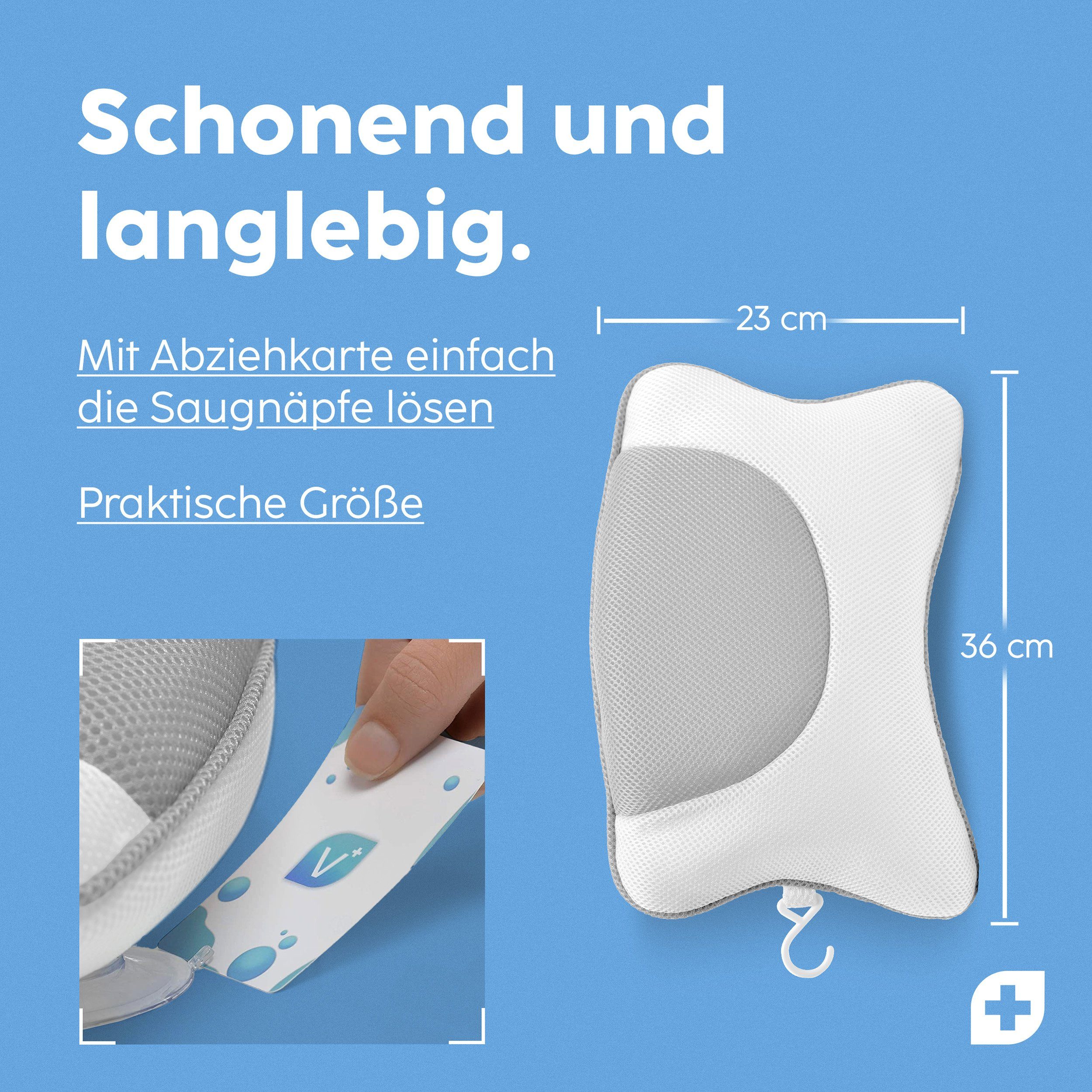 Nackenstützkissen Vesta+ Badewannenkissen M mit Saugnäpfen, Badekissen Nackenkissen, Vesta+, Waschmaschinentauglich, Klimaneutral und nachhaltig, Badewannenkissen
