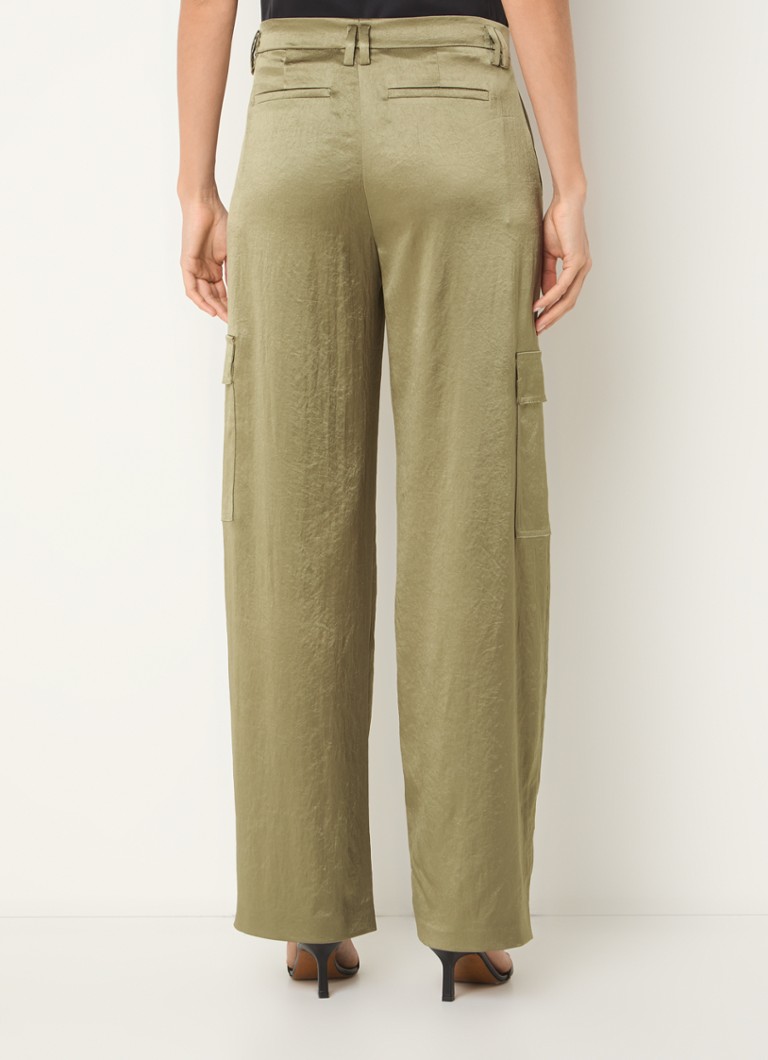 Pantalon cargo DRYKORN en satin ductile, taille haute, coupe large, avec poches latérales