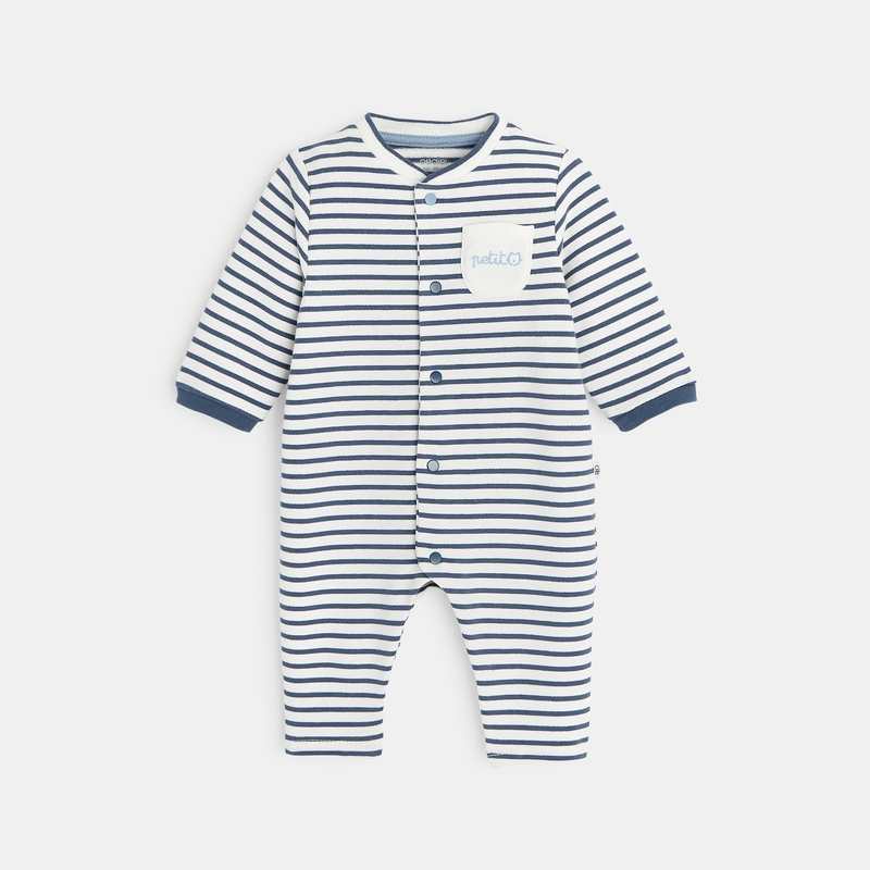 Combi longue rayée en maille bleu naissance