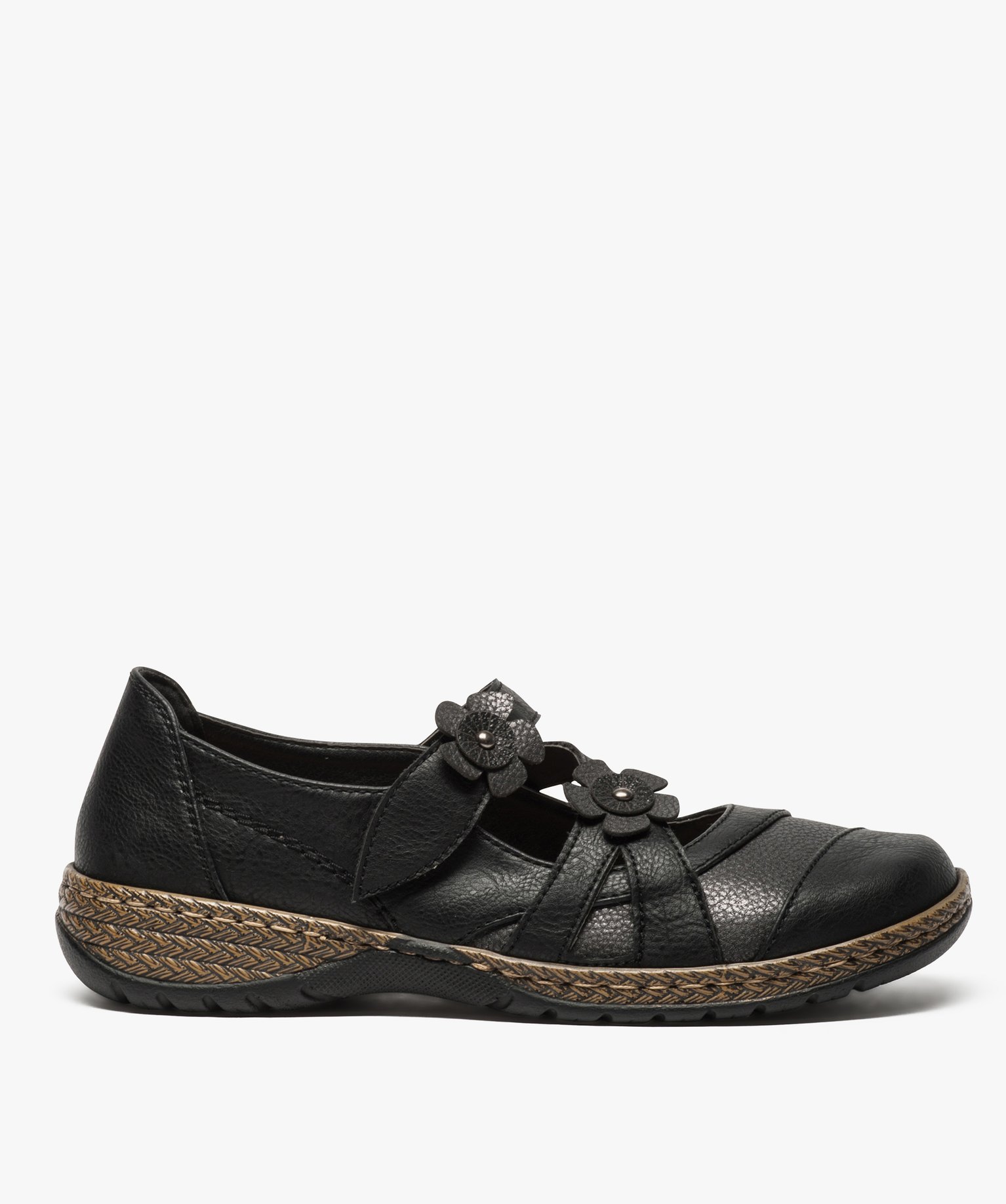 Babies femme confort avec brides scratch à fleur noir | GEMO