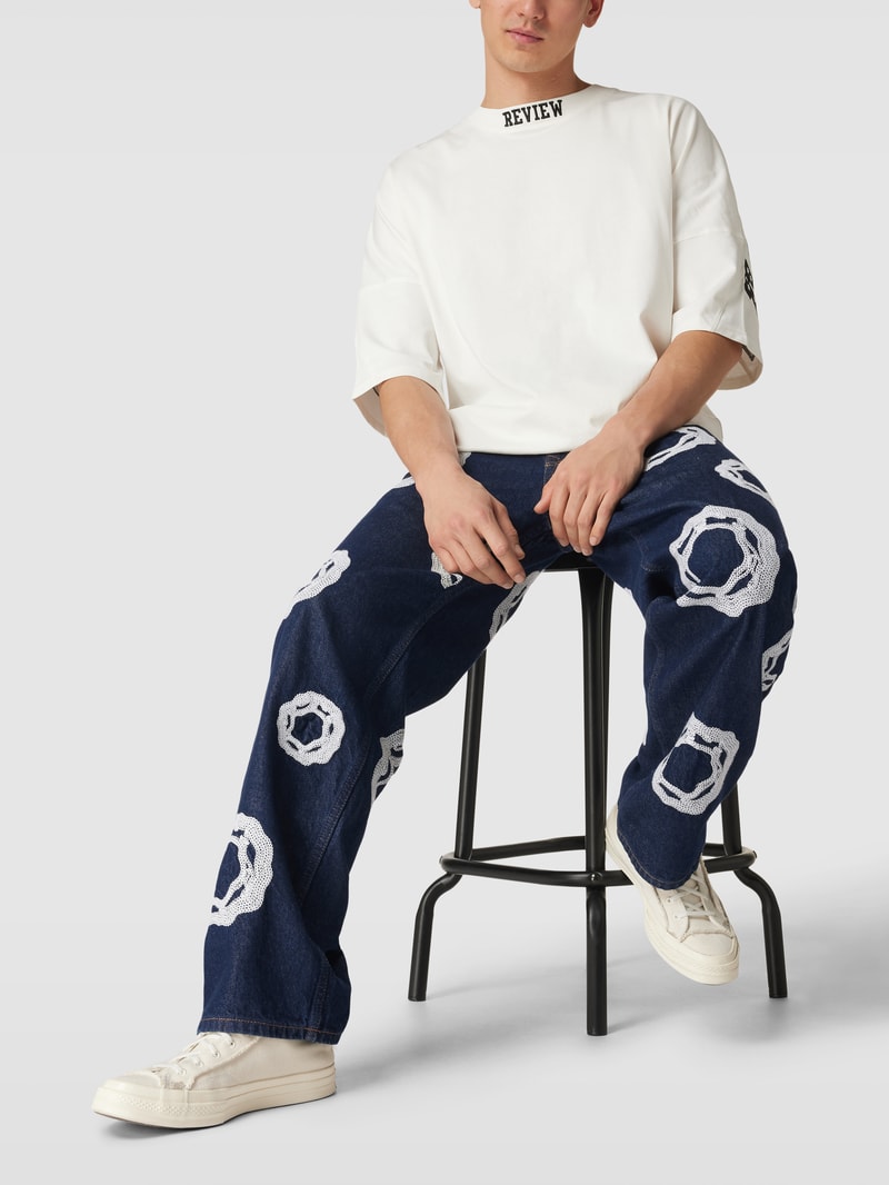 Jeans mit Zierbesatz in dunkelblau