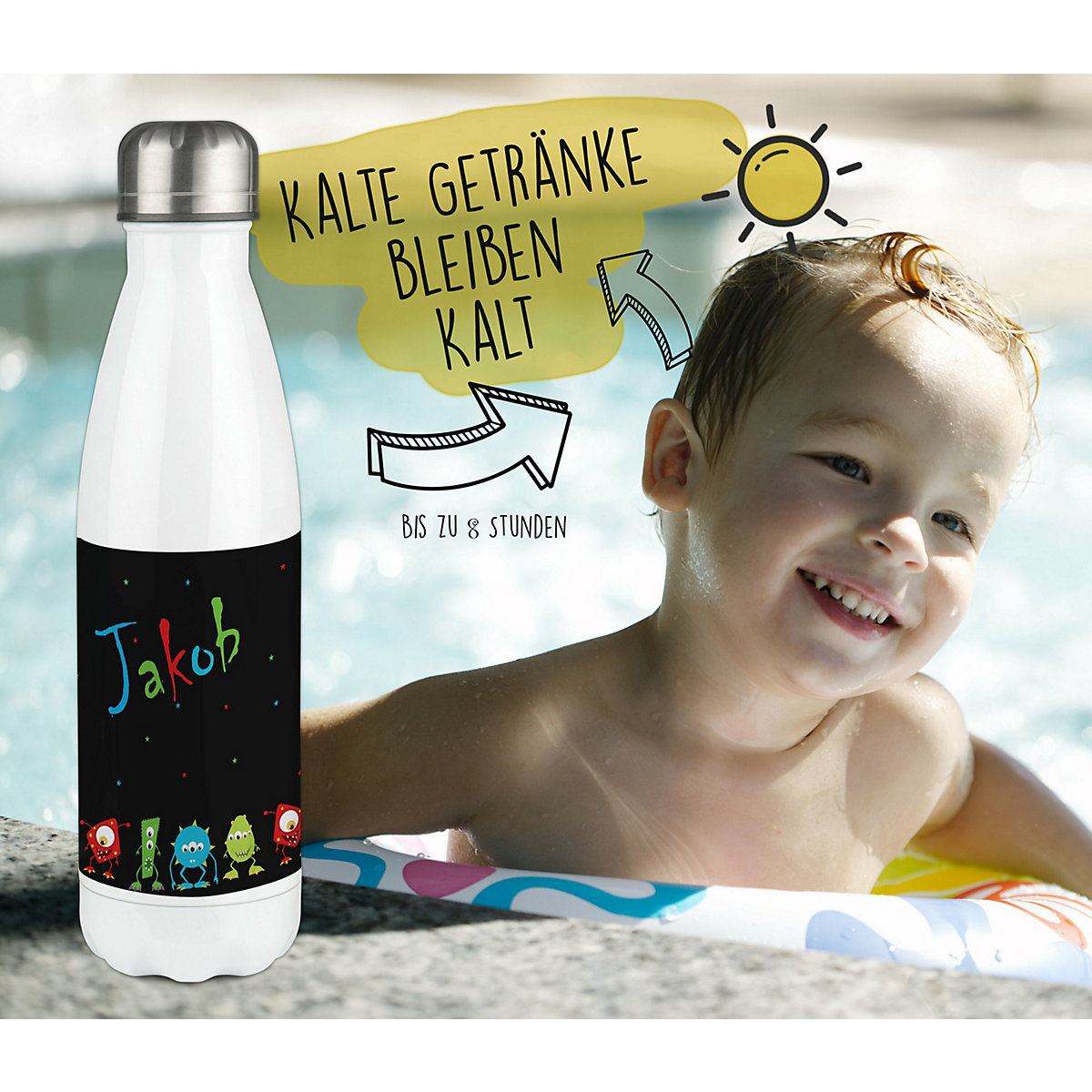 Edelstahl Kinder Thermoflasche / Trinkflasche bunt Monsterparade Spülmaschinenfest, Auslaufsicher, Bruchfest, Doppelwandig, Für Heißgetränke geeignet, Mit Deckel, Isoliert