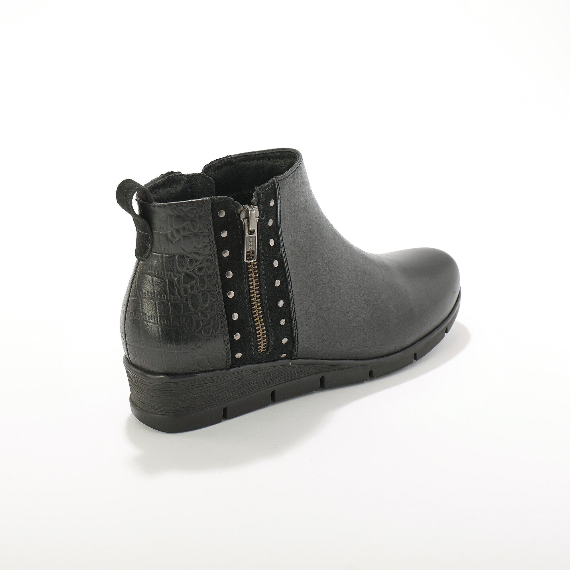 Boots compensées zippées en cuir et croûte de cuir