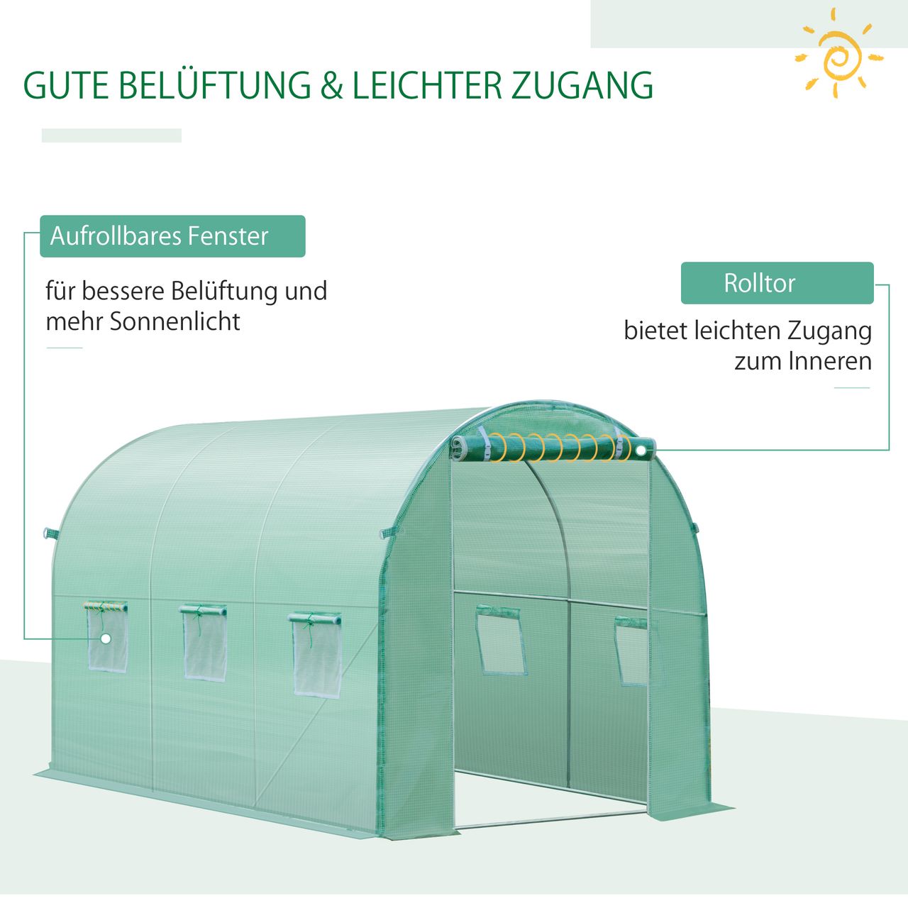 Outsunny Polyethylenfolie 3x2x2m Ersatzfolie mit 6 Fenster für Folientunnel