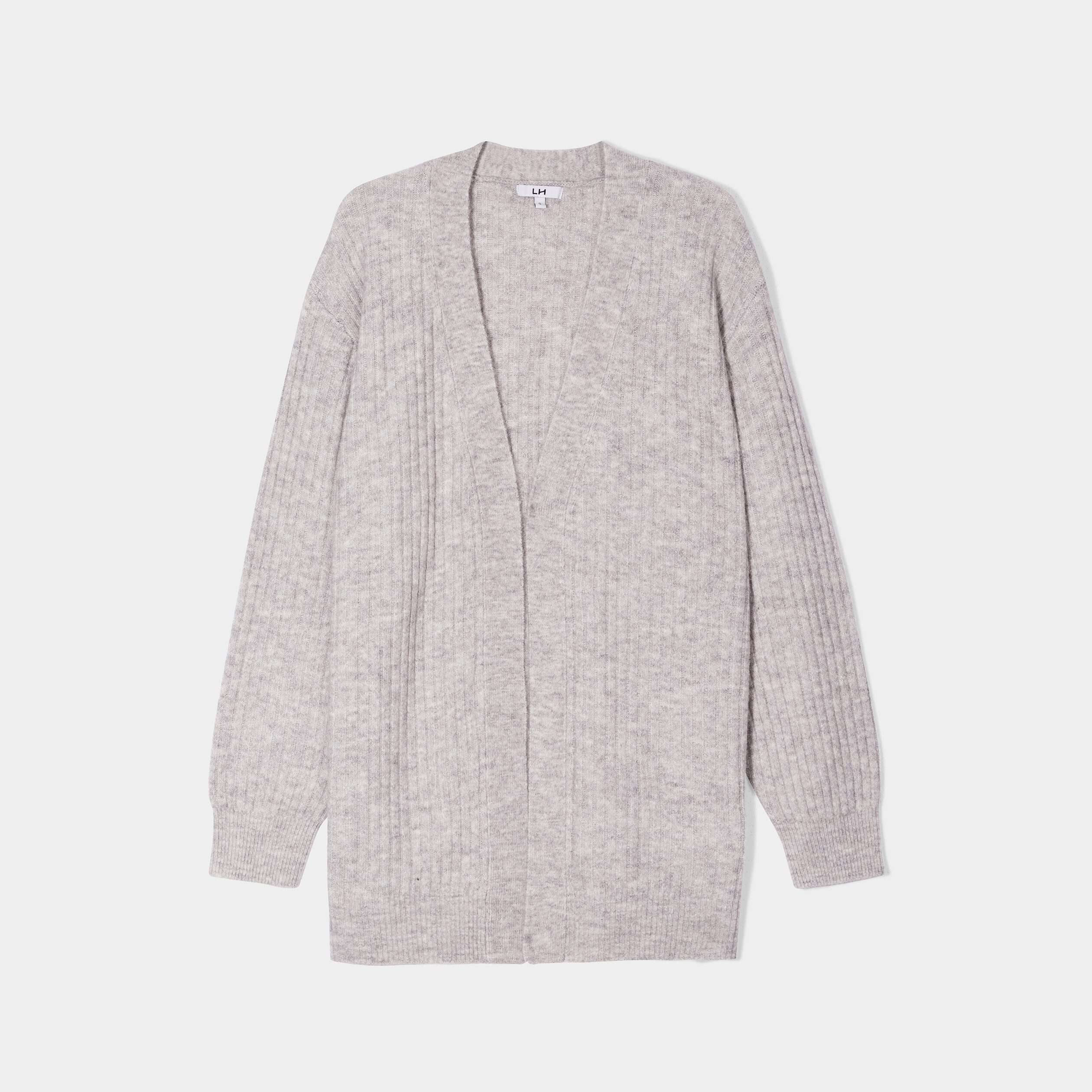 Gilet mi-long côtelé manches longues gris clair femme | La Halle