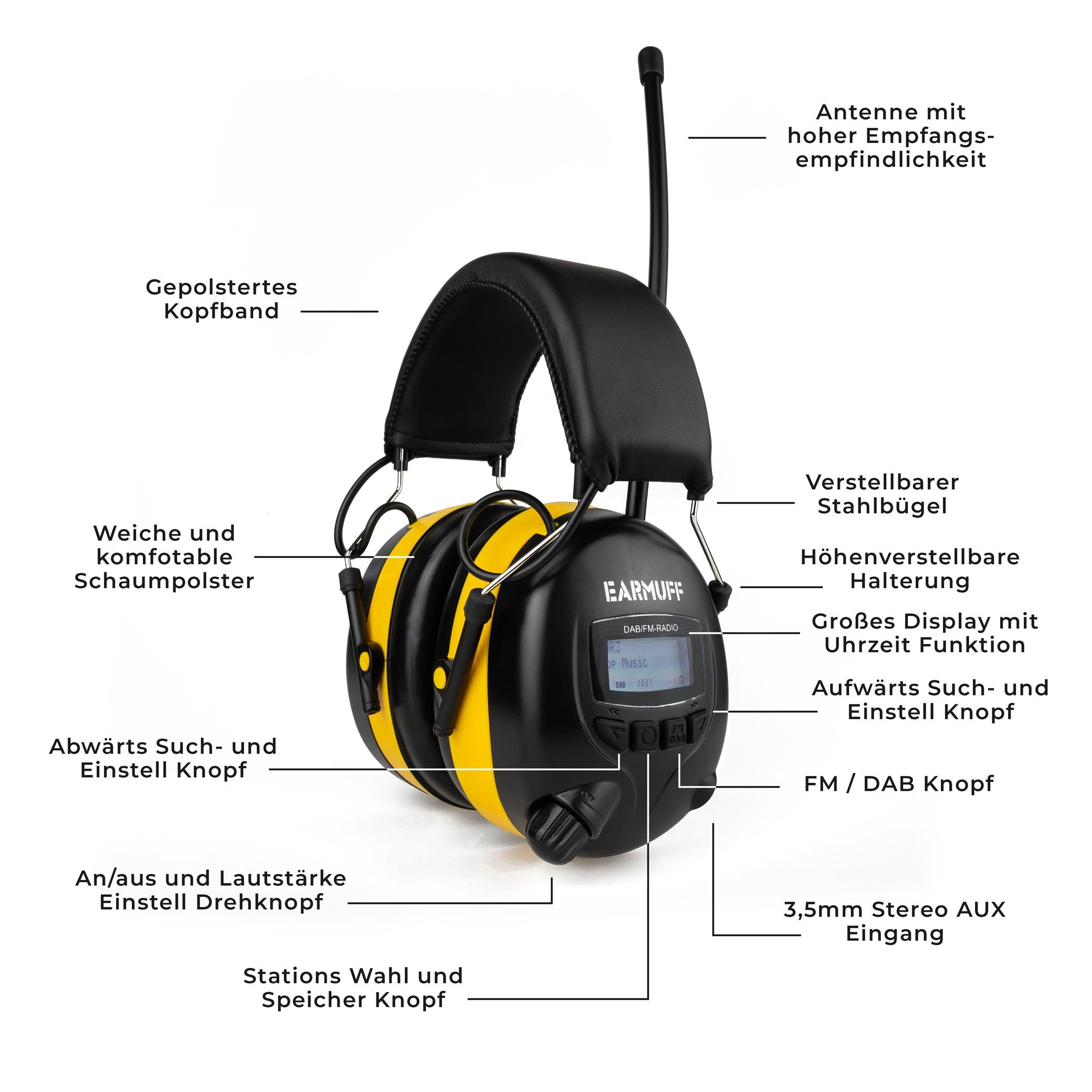 EARMUFF Kapselgehörschutz EARMUFF 31dB DAB+/FM/AUX, (1 St)