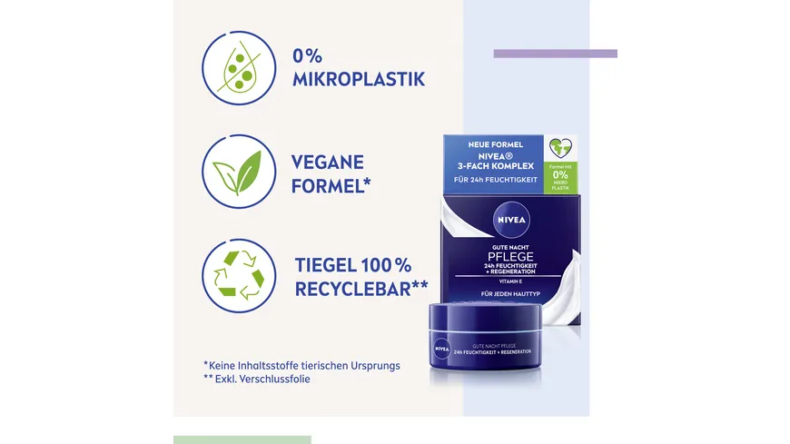 NIVEA Gute Nacht Pflege 24h Feuchtigkeit + Regeneration für jeden Hauttyp 50 ml