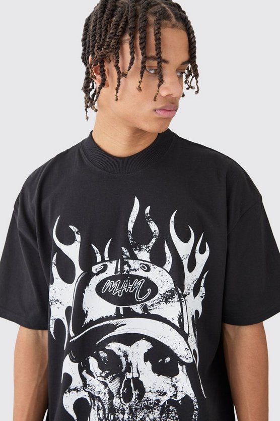 Zerrissenes Oversize T-Shirt mit Totenkopf-Print