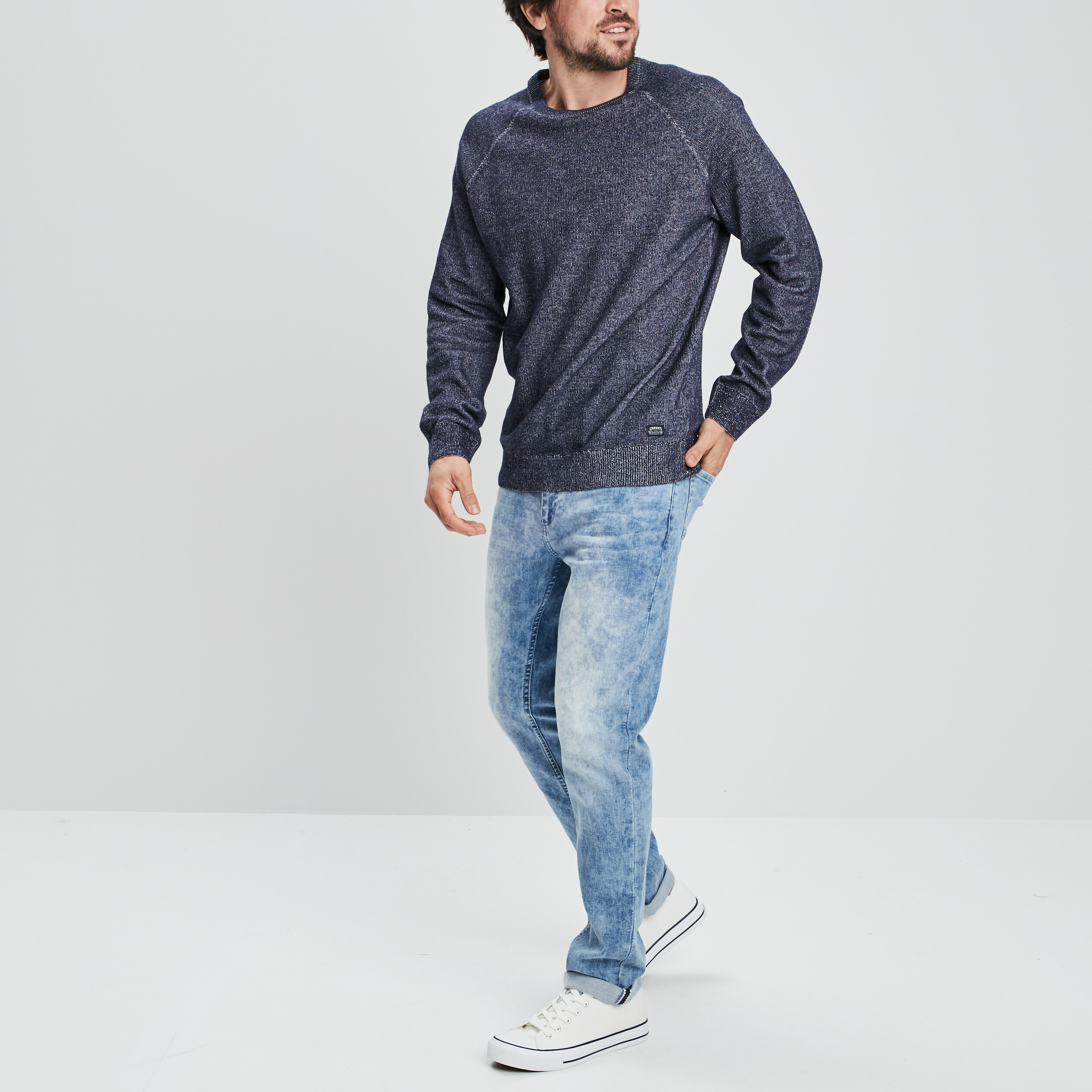 Sweat col rond Creeks bleu homme | La Halle