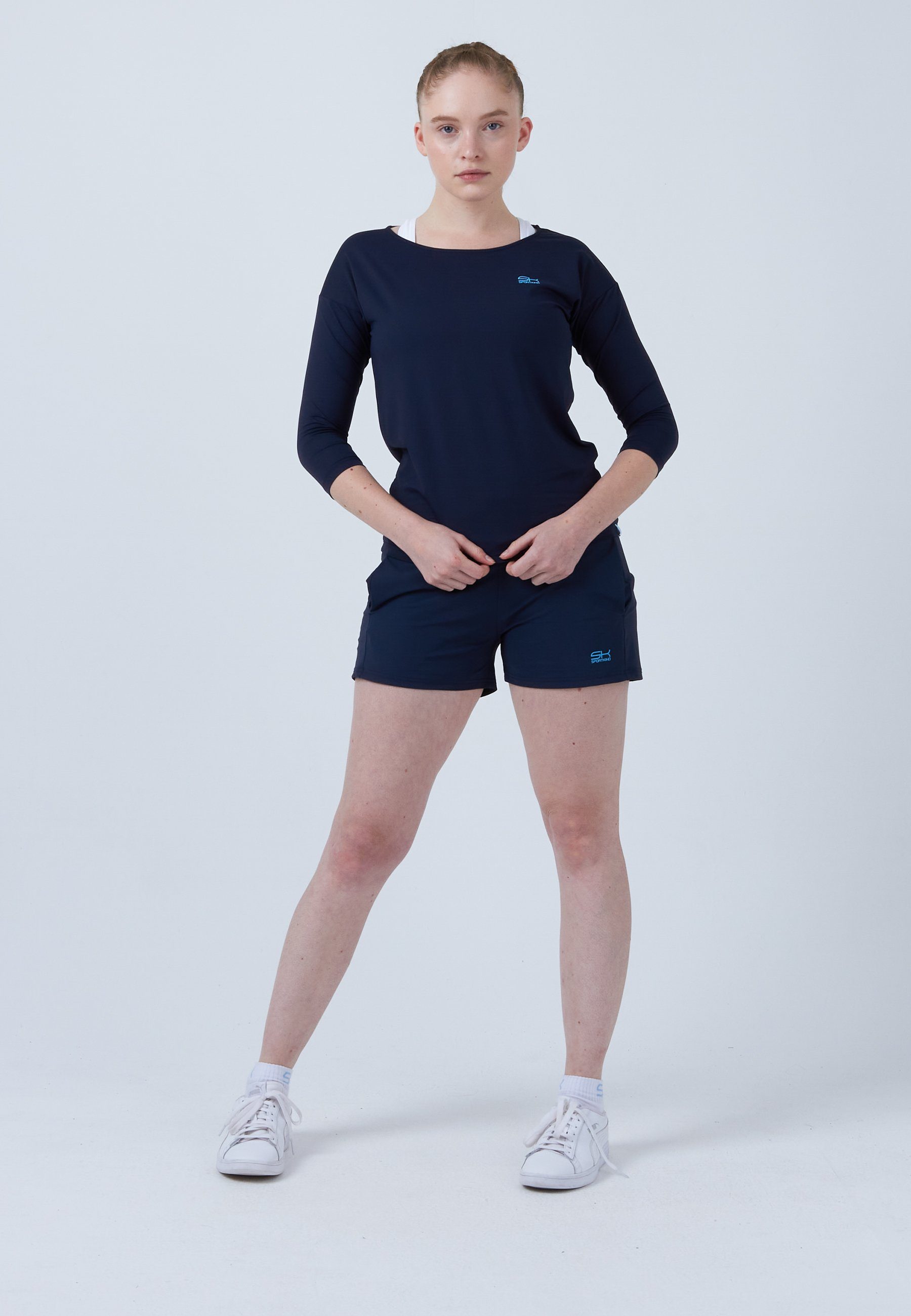 SPORTKIND Funktionsshirt Tennis 3/4 Loose Fit Shirt Mädchen & Damen navy blau