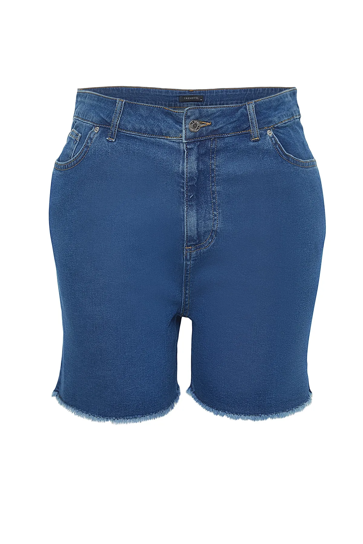 Trendyol Curve  Blaue, dehnbare Skinny-Jeansshorts mit hoher Taille und Bermuda TBBSS22AP0008