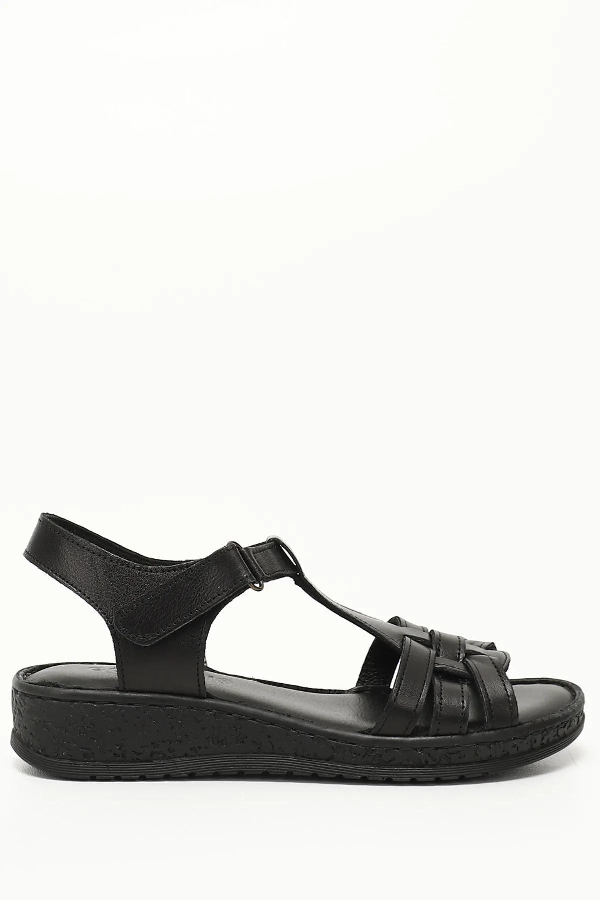 GÖNDERİ(R)  Schwarze Gön-Keilsandalen aus echtem Leder 45712