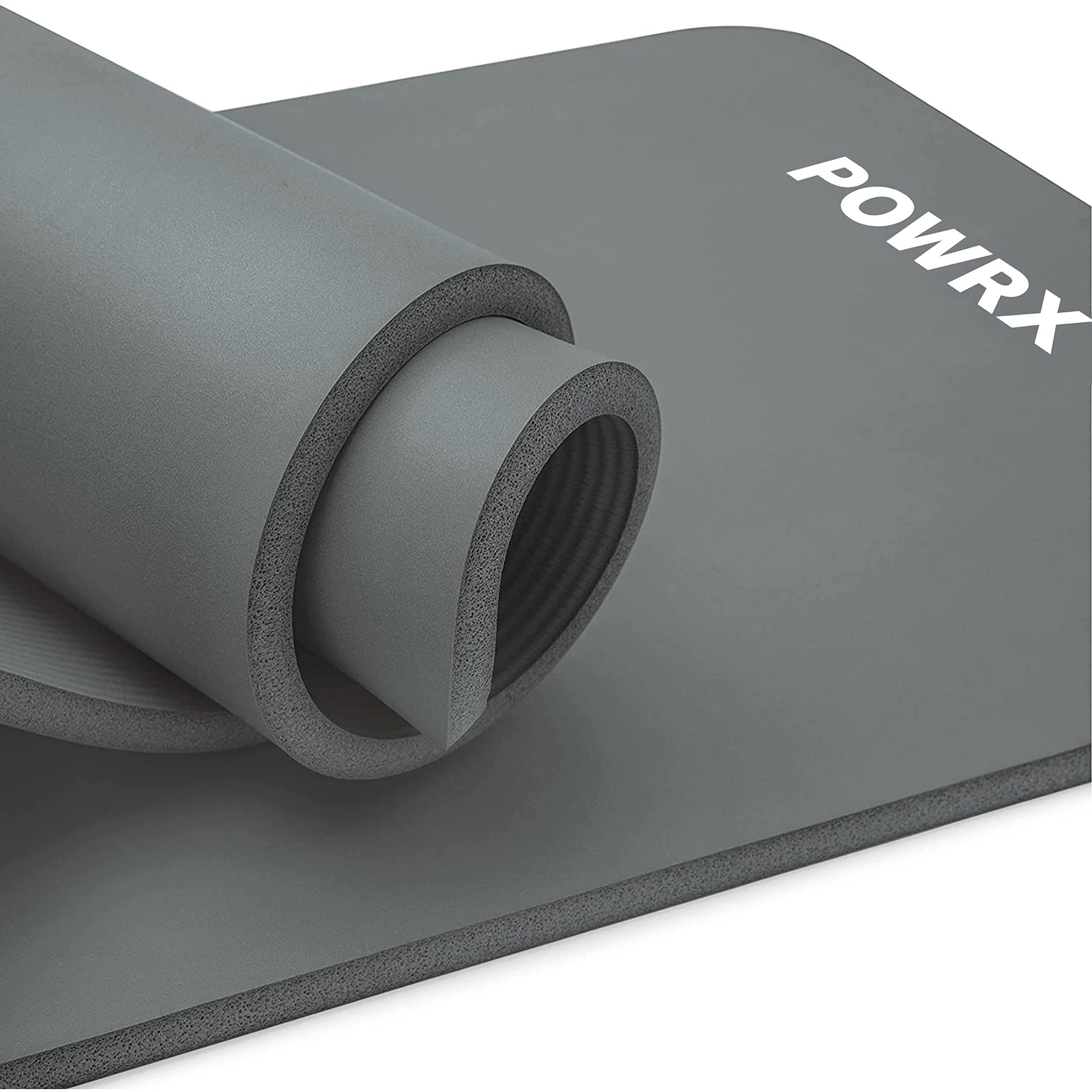 POWRX Yogamatte Gymnastik- & Yoga-Matte (Grau, 190x60cm) inkl. Trageband + Tasche, Grau 190 X 60 X 1.5 Cm