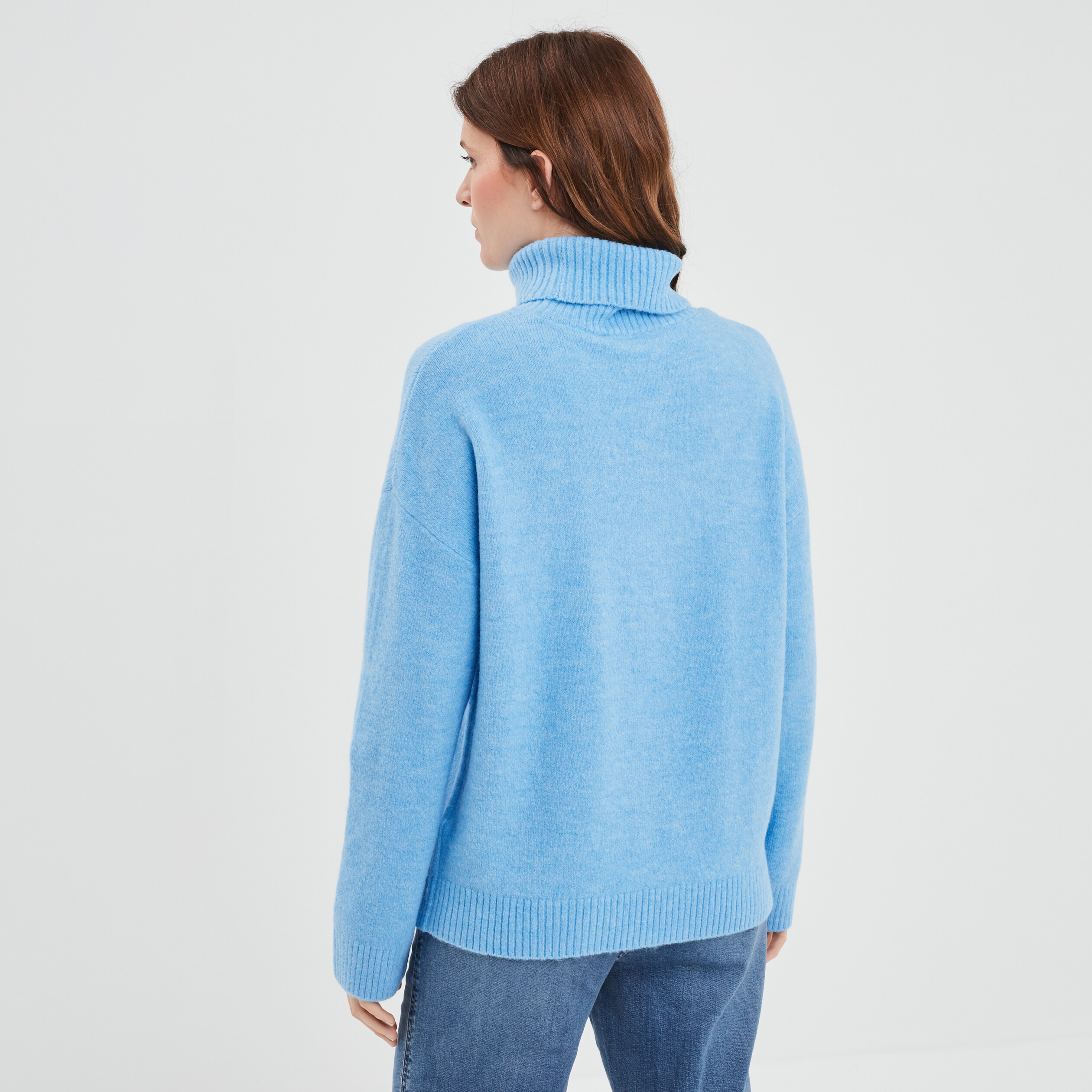 Pull col roulé droit manches longues bleu femme | La Halle