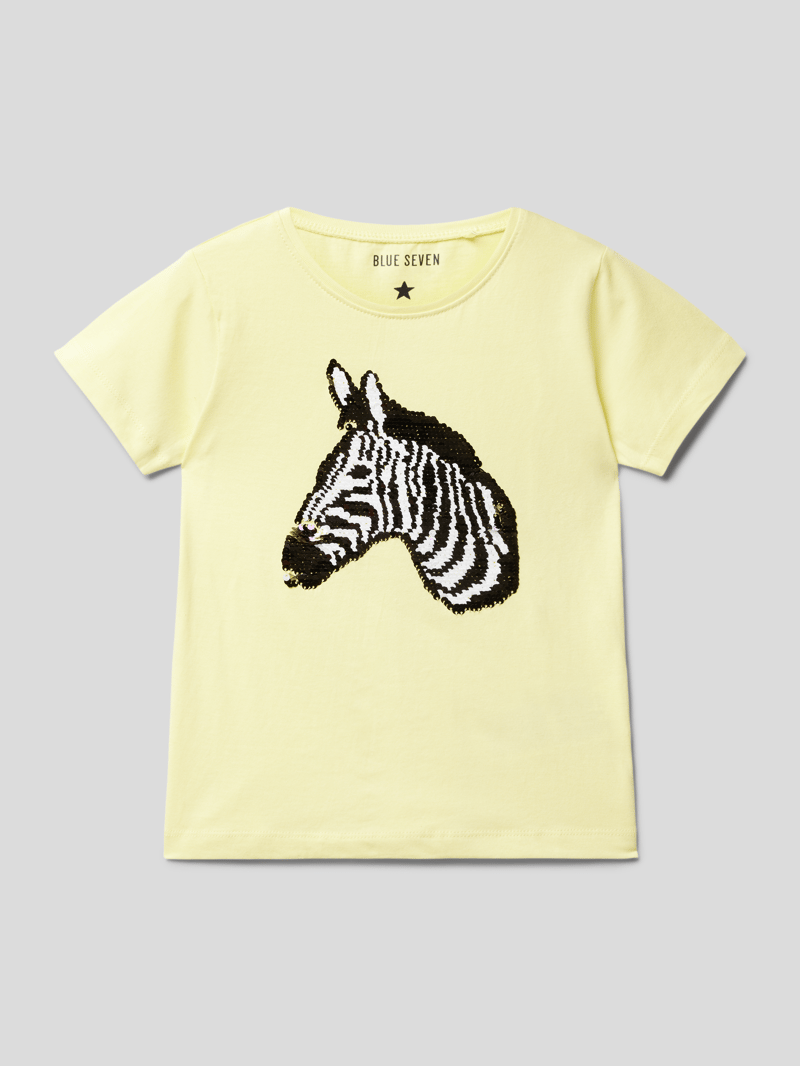 T-Shirt mit Paillettenbesatz in hellgelb