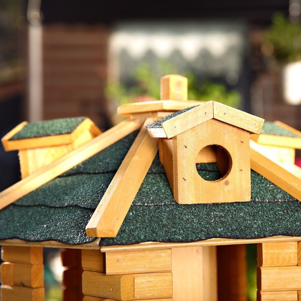 Melko Vogelhaus Vogelfutterhaus Vogelhäuschen Vogelvilla XXL 48 CM in Weiß Schwarz oder Braun Grün Futtersilo Futterhaus, Eine kleine Erhöhung am Rand des Vogelhauses sorgt dafür, dass das Futter nicht herausfällt