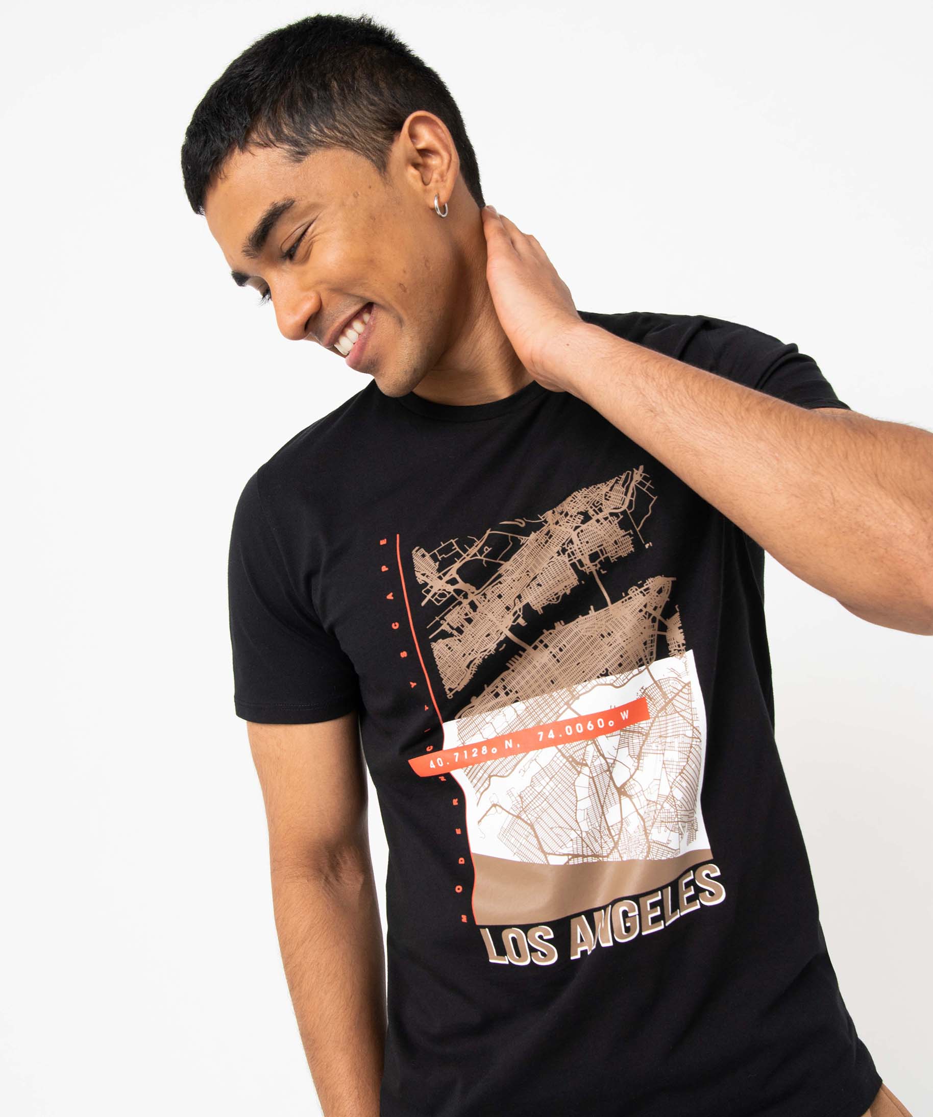 Tee-shirt homme à manches courtes imprimé Los Angeles noir | GEMO