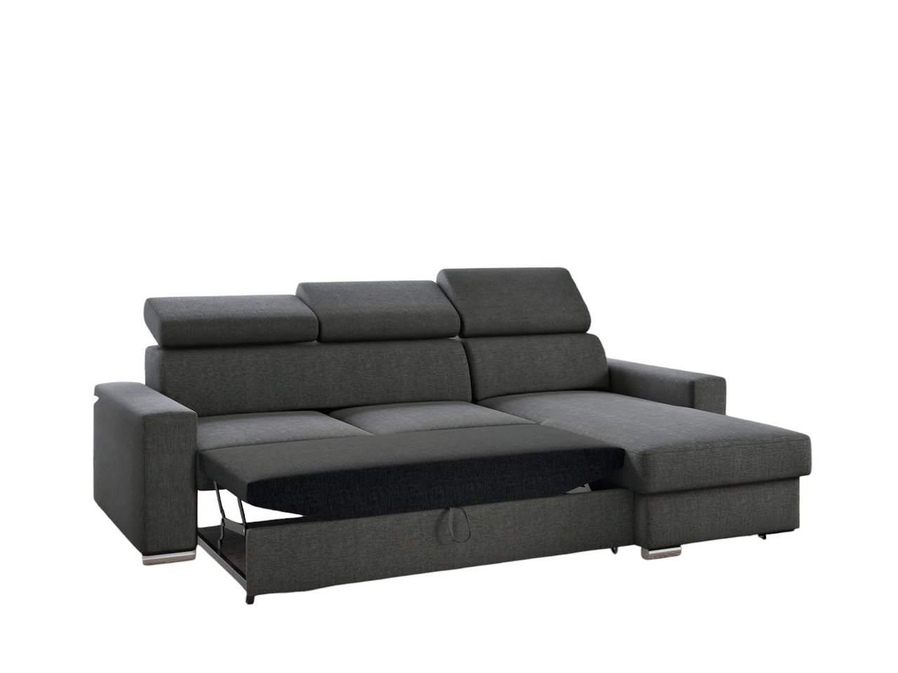 Möbel Punkt Ecksofa TOKIO Webstoff Anthrazit Schwarz mit Bett und Bettkasten Sofa Schlafsofa Wohnlandschaft Polstergarnitur