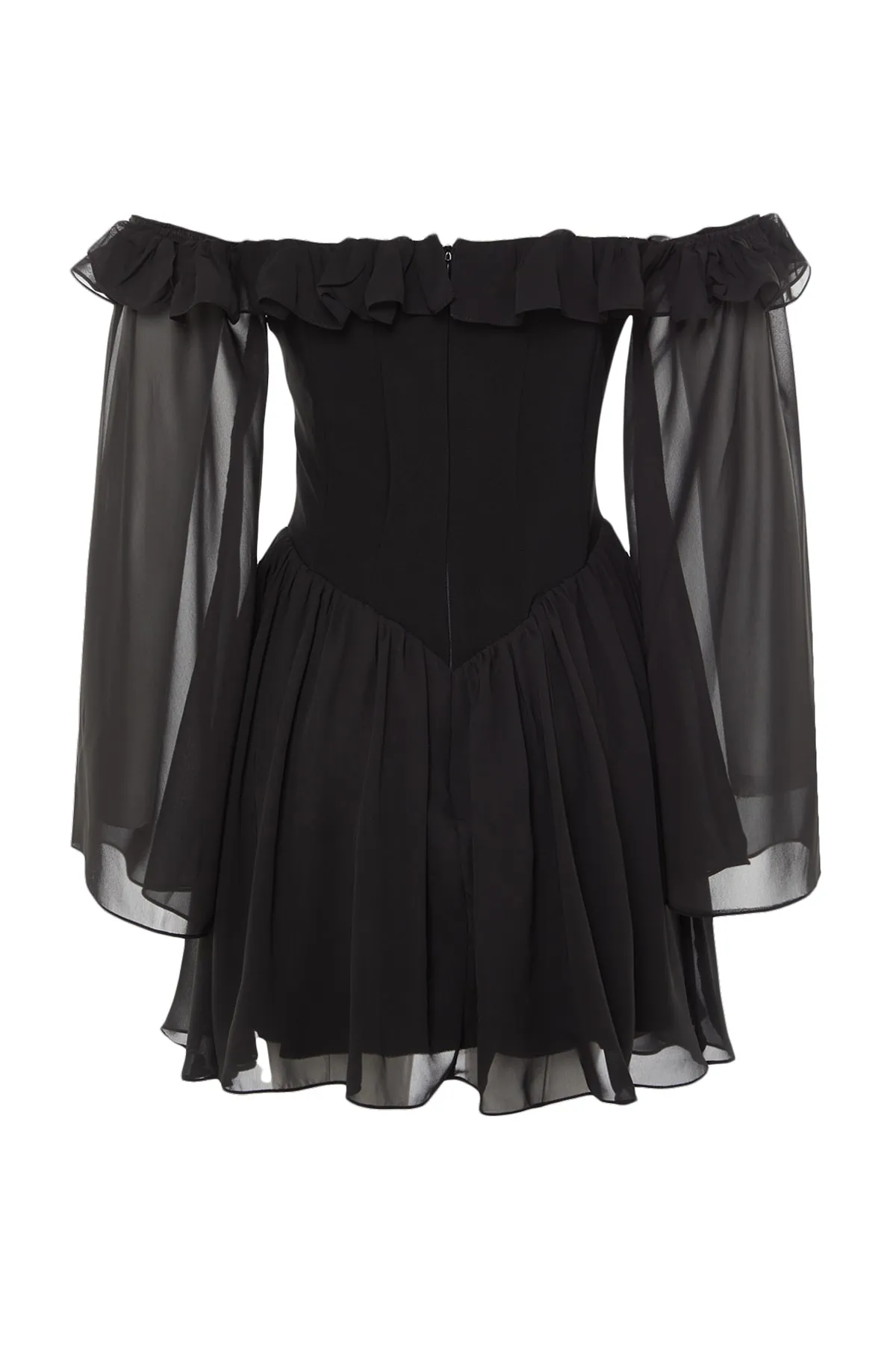 Trendyol Collection  Schwarzes elegantes Abendkleid aus Chiffon mit offener Taille/Skater-gefüttertem Volant TPRSS23EL00096