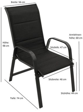 DEGAMO Gartensessel CESANO stapelbar, Alu anthrazitfarben + Kunstgewebe gepolstert schwarz, 2 STÜCK