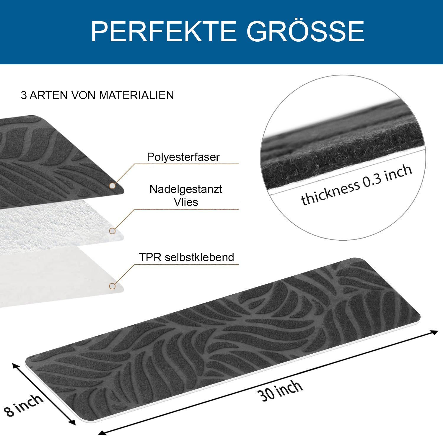 Stufenmatte Treppenmatten,Filz selbstklebend Stufenmatten innen 15 Stück 76x20cm, Sarfly