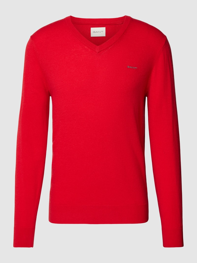 Strickpullover aus Lammwoll-Mix mit V-Ausschnitt in rot