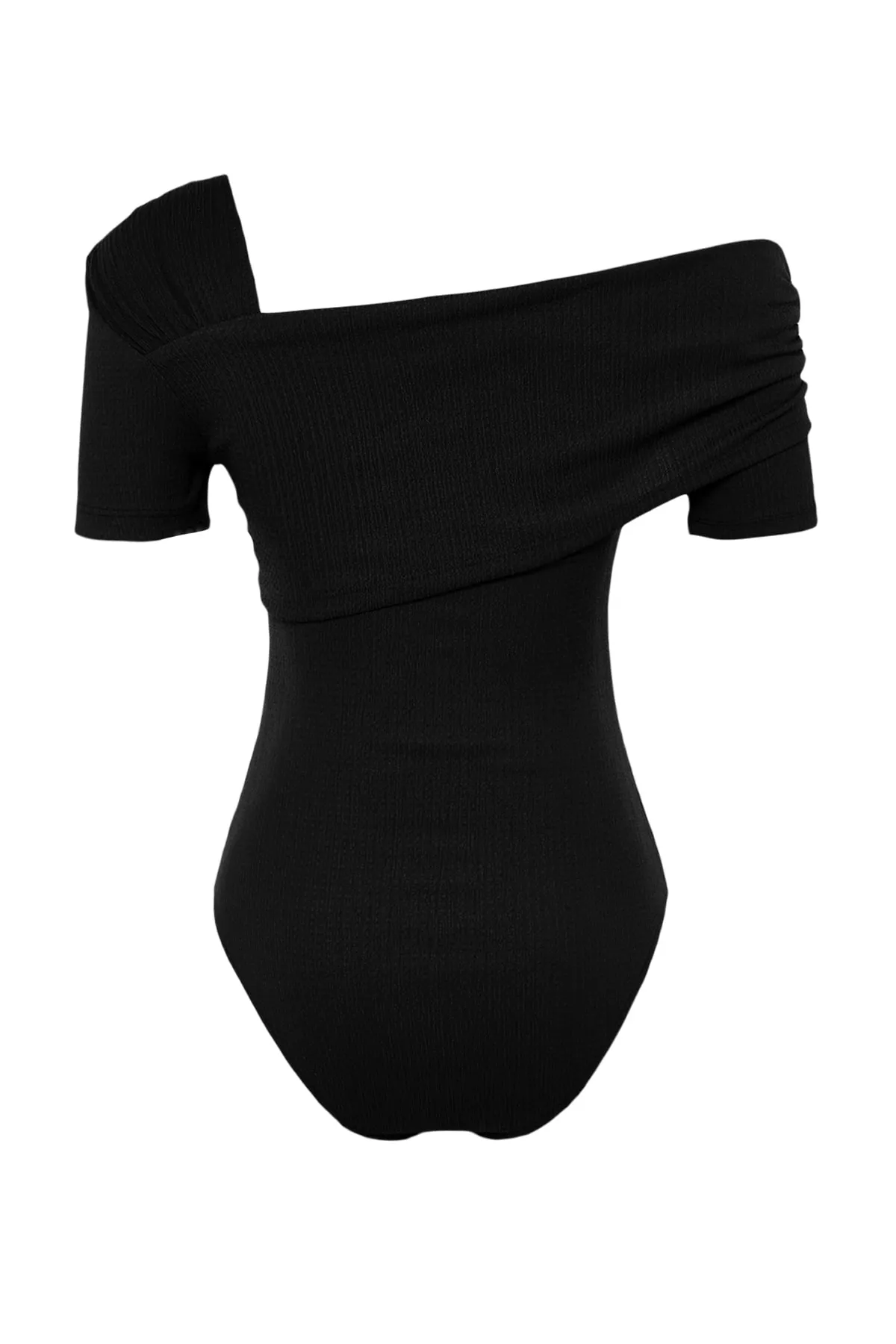 Trendyol Collection  Schwarzer, figurbetonter Strickbody mit asymmetrischem Kragen und Druckknöpfen TWOSS23BD00060