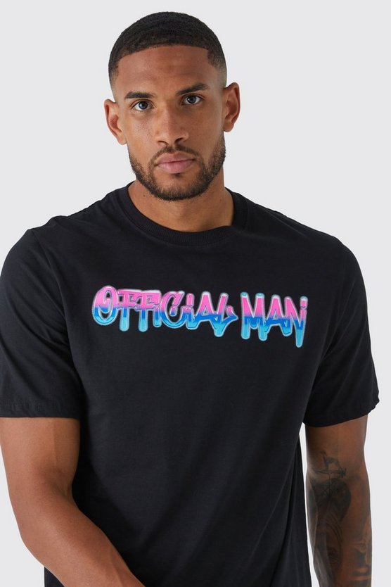Tall Oversize T-Shirt mit Farbverlauf und Official Man Print