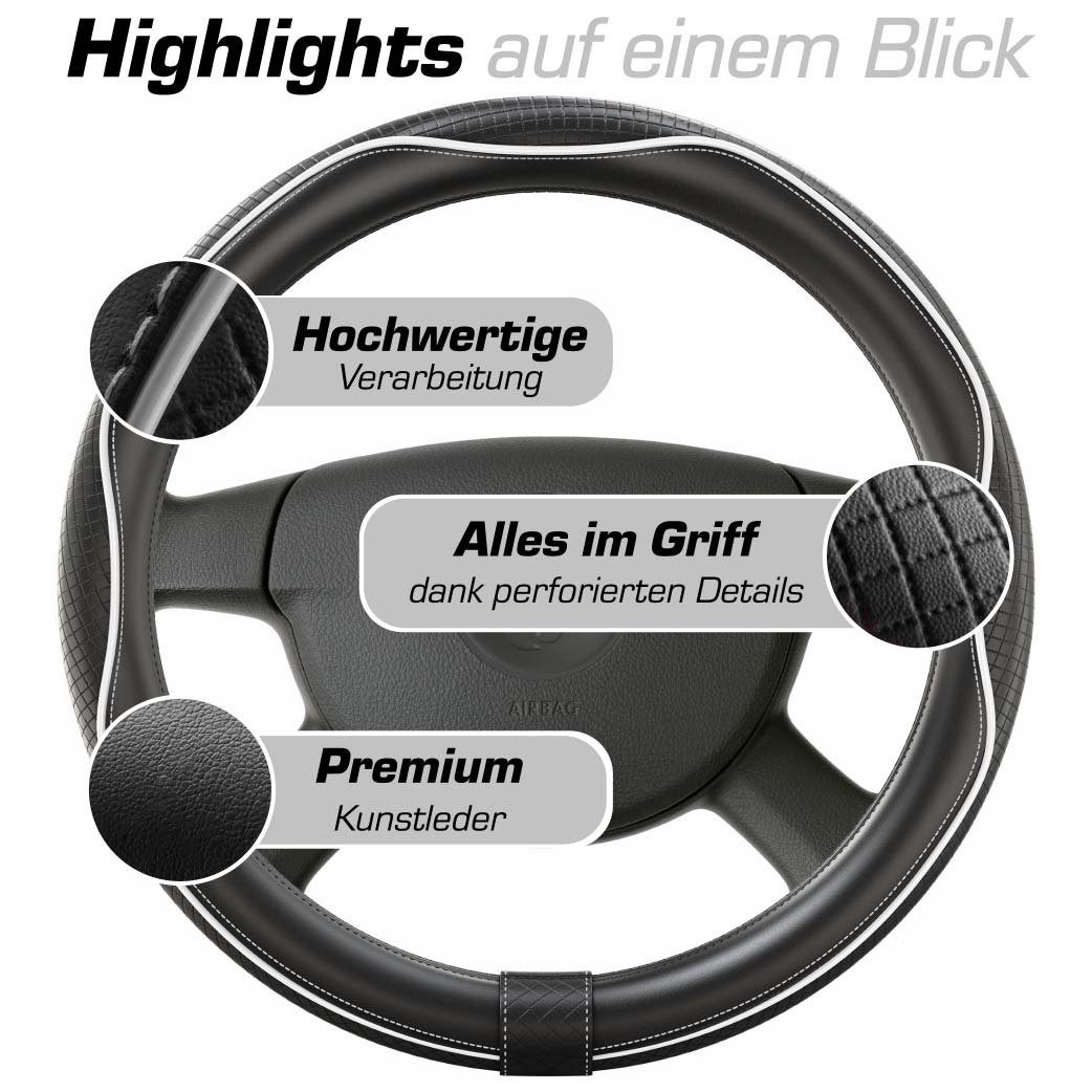 Upgrade4cars Lenkradbezug SportsLine, Ø 37,00 - 39,00 cm, Stilvolles Linien-Design mit Perforierten Details für mehr Grip