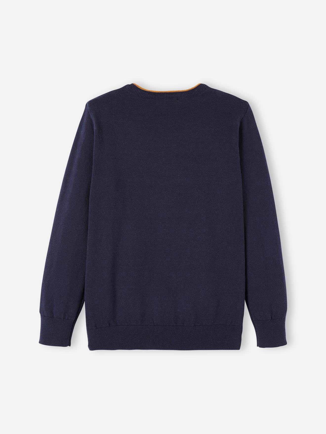 Vertbaudet Jungen Feinstrick-Pullover BASIC, personalisierbar - grau meliert