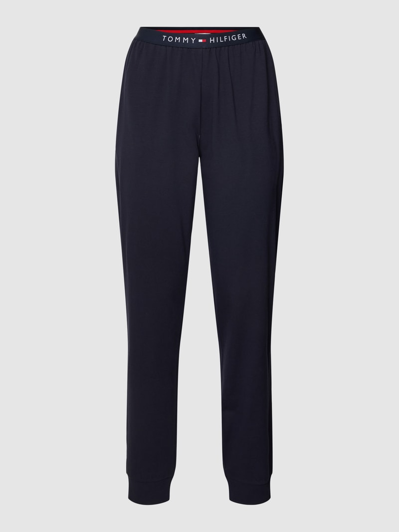 Pyjama-Hose mit elastischem Logo-Bund in marineblau