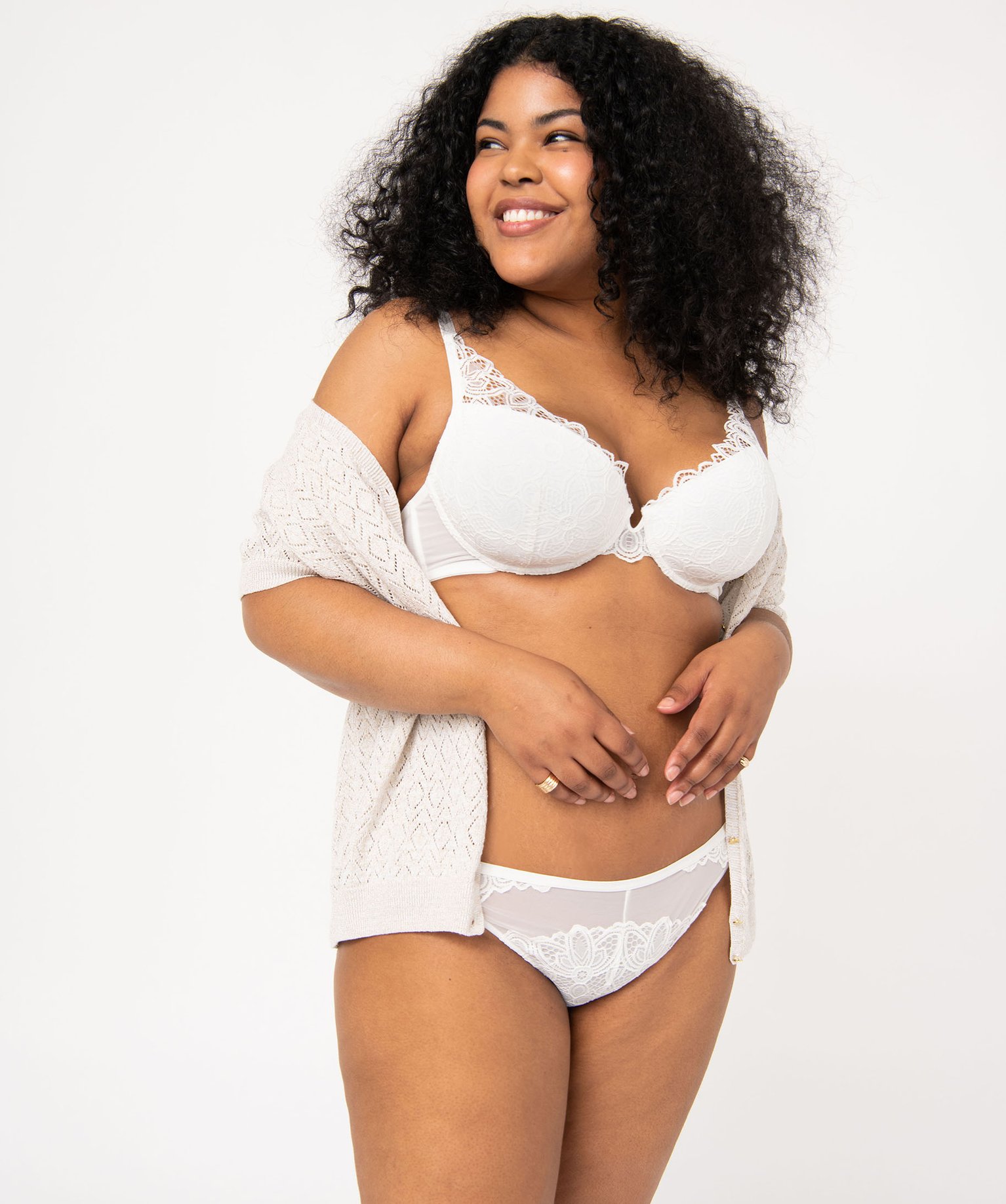 Tanga en dentelle femme grande taille ecru | GEMO