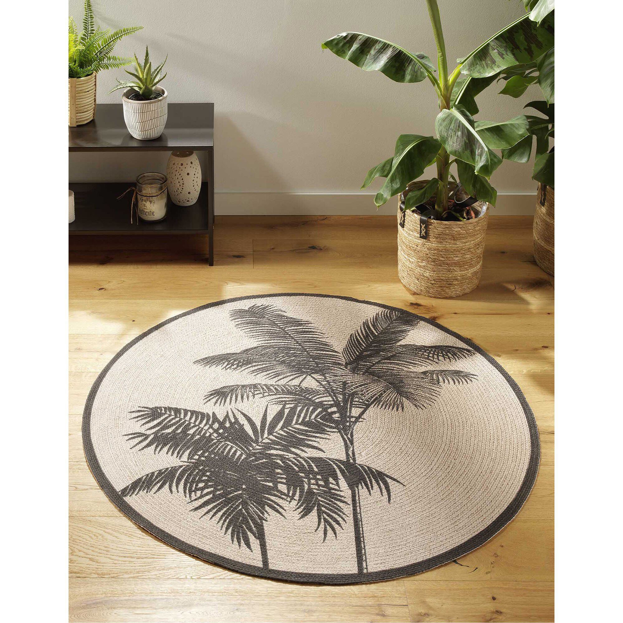 Tapis rond imprimé palmiers