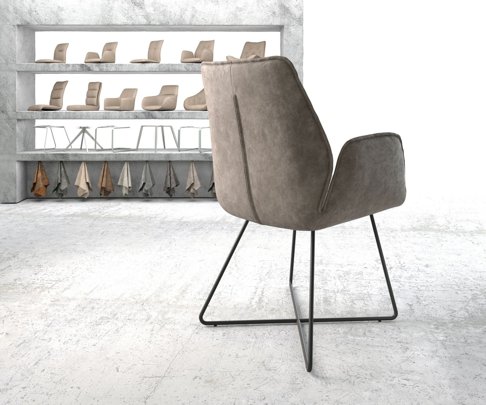 DELIFE Polsterstuhl Zoa-Flex, X-Gestell Schwarz Taupe Vintage