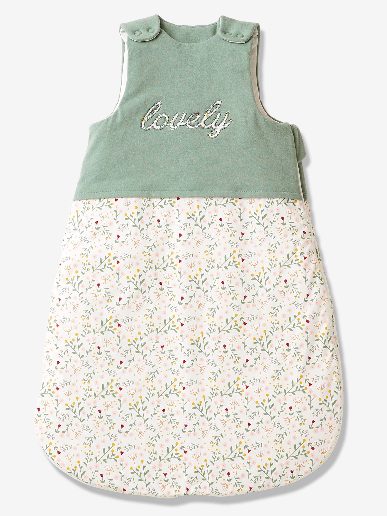 Vertbaudet Baby Winterschlafsack BLUMENZAUBER, Ärmel abnehmbar Oeko Tex - grün