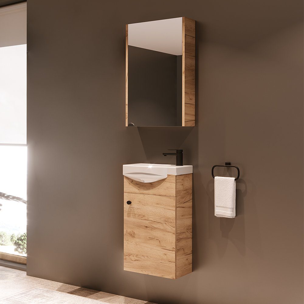 Planetmöbel Badmöbel-Set Waschtischunterschrank mit Spiegelschrank 40cm, (Komplett-Set, 3-St)