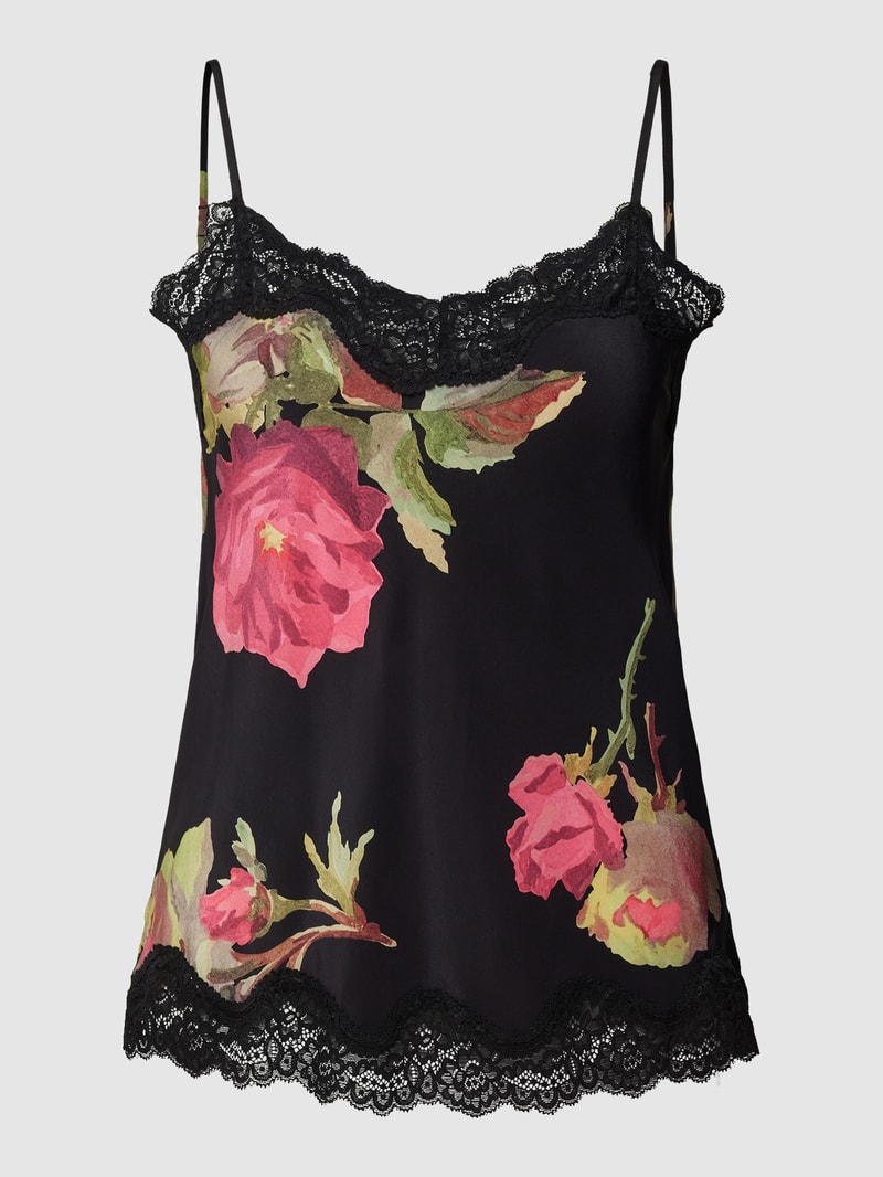 Trägertop mit floralem Allover-Muster in schwarz