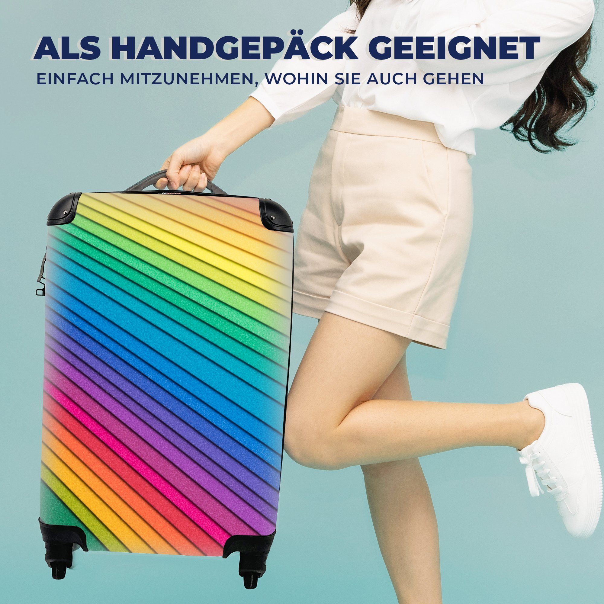 MuchoWow Handgepäckkoffer Regenbogenfarbenes Papier, 4 Rollen, Reisetasche mit rollen, Handgepäck für Ferien, Trolley, Reisekoffer