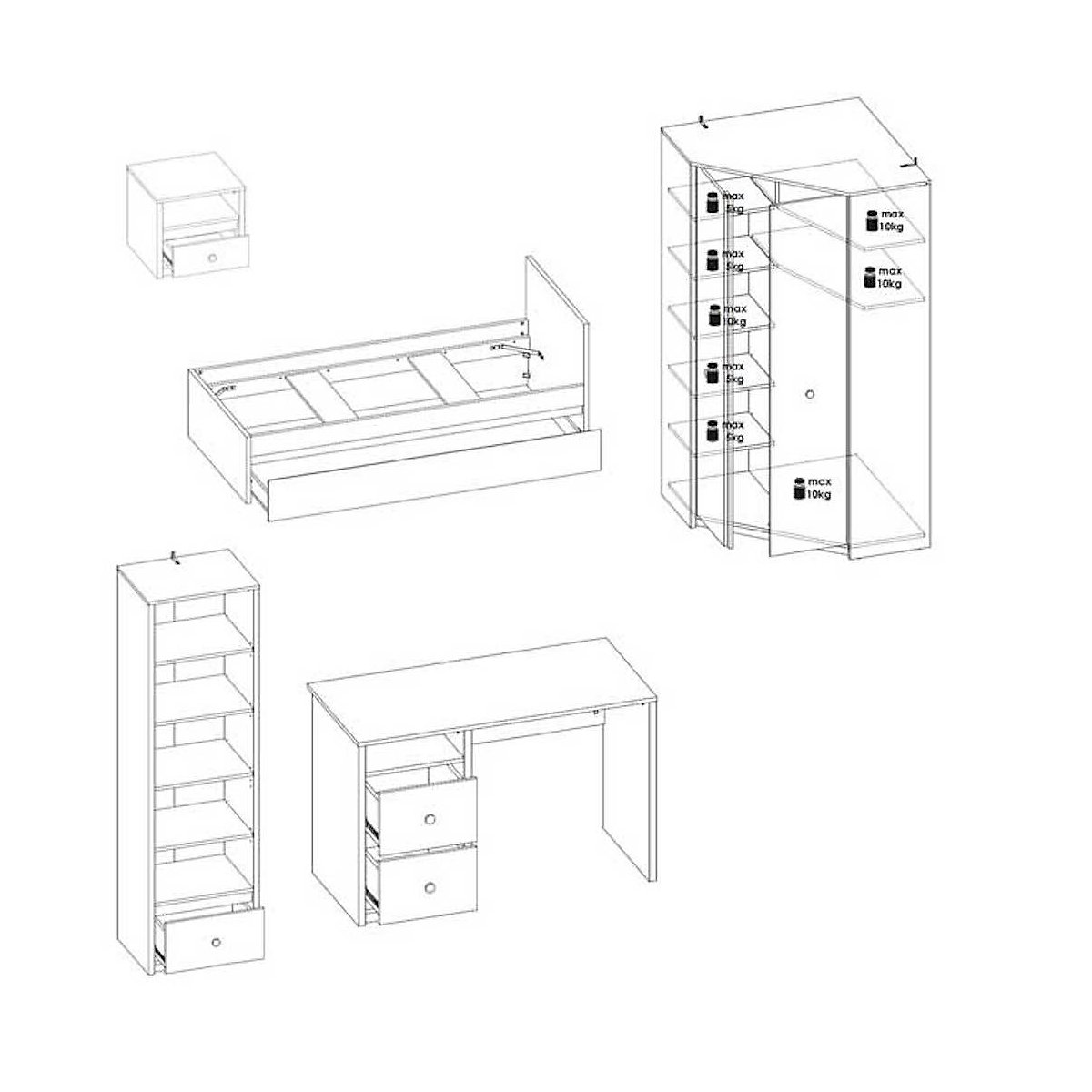 Jugendzimmer-Set Globo komplett 5-teilig