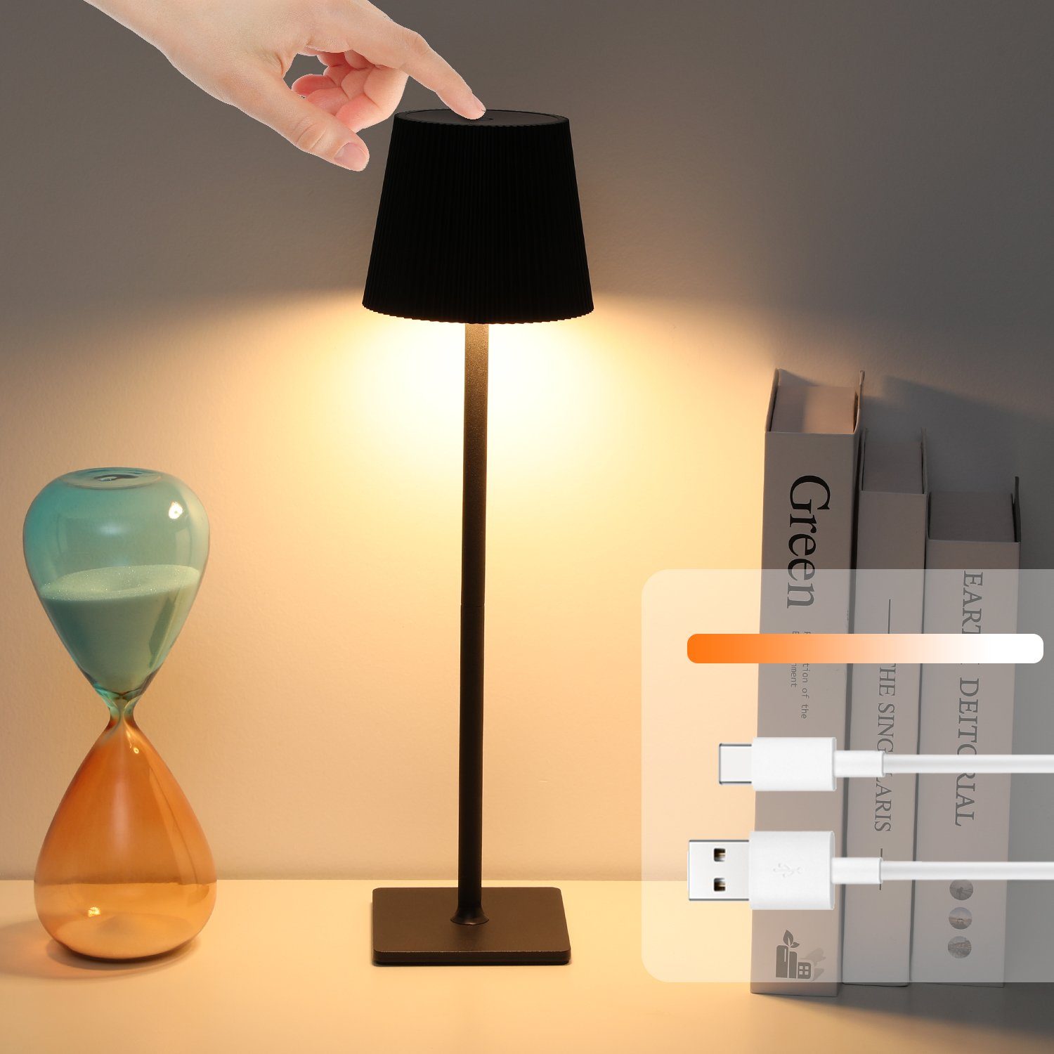 iscooter LED Tischleuchte LED Tischlampe,Touch Dimmbar 3 Farben Metall led tischleuchte kabellos, LED fest integriert, Kaltweiß, Naturweiß, Warmweiß, IP54 aufladbare LED Tischlampe, Abnehmbar Tischlampe mit Metallsocke