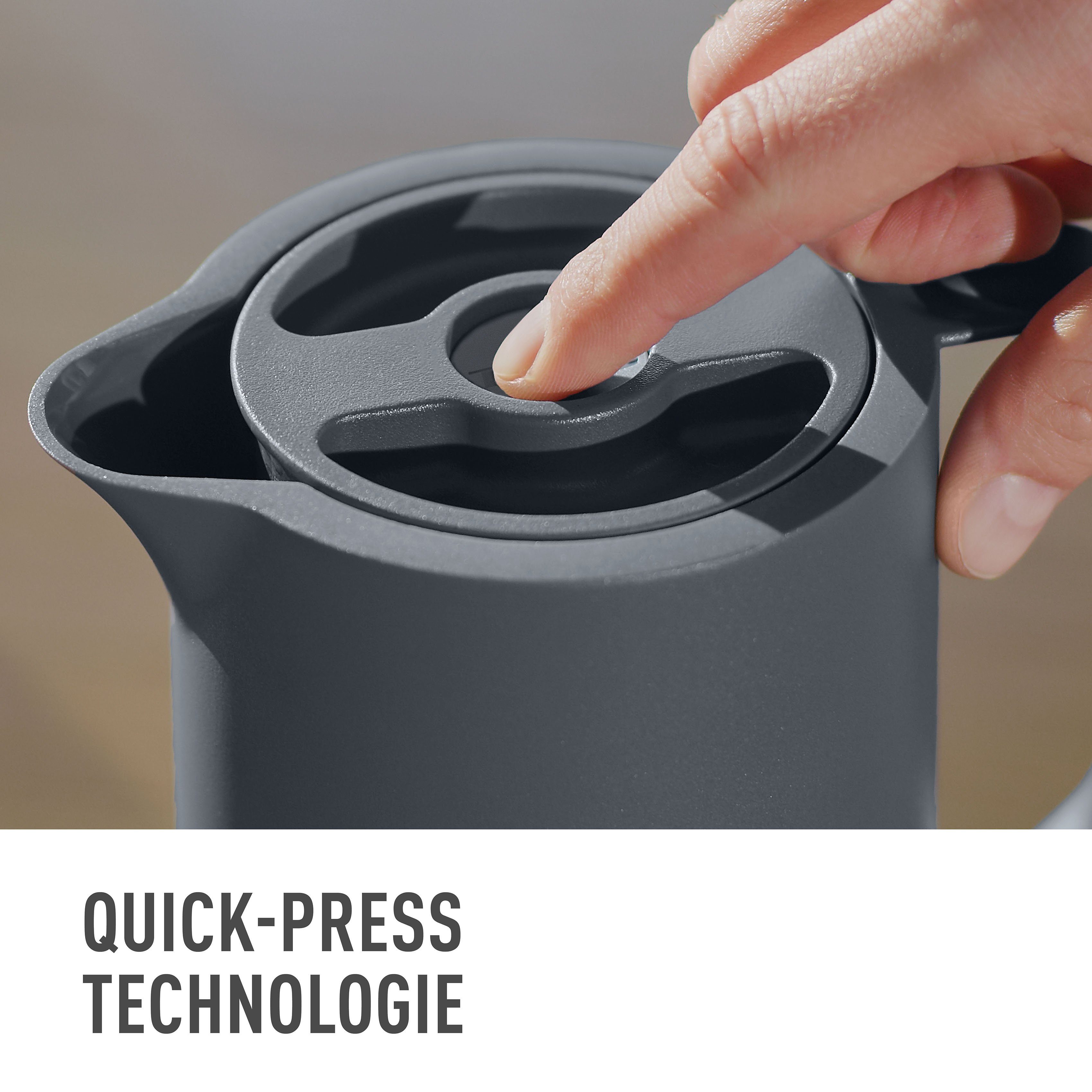 Emsa Isolierkanne Motiva, 1 l, Quick-Press-Deckel, Einhandbedienung, 12h warm/24h kalt, Glaskolben